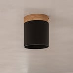 Rif downlight, black, Ø 12 cm, wood, aluminium