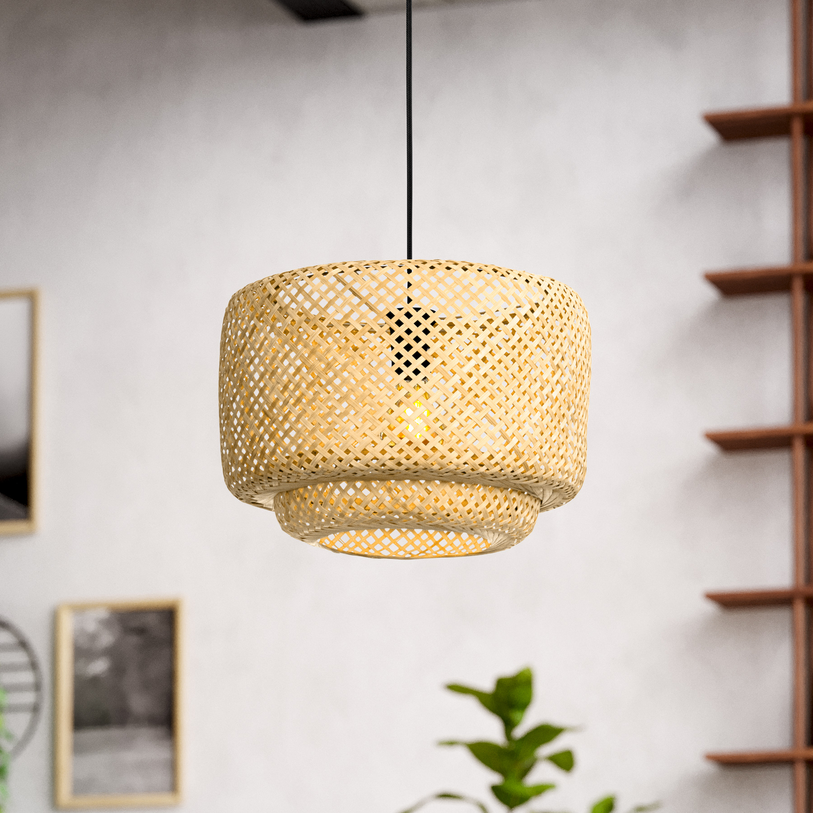 Hettonie pendant light, bamboo lampshade, Ø 42 cm