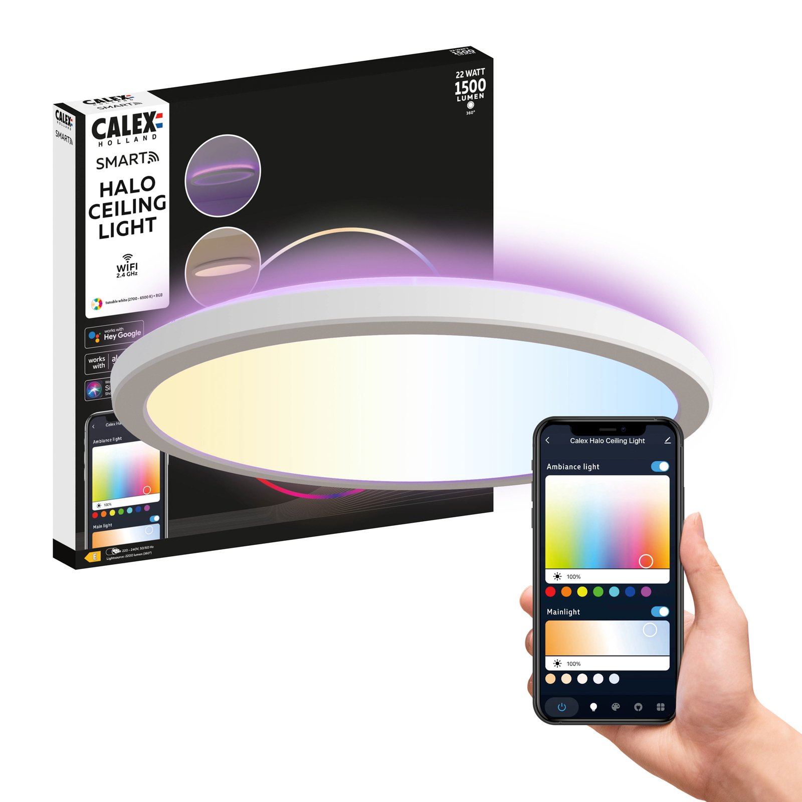 Calex Smart Halo -LED-kattovalaisin, Ø 29,2 cm