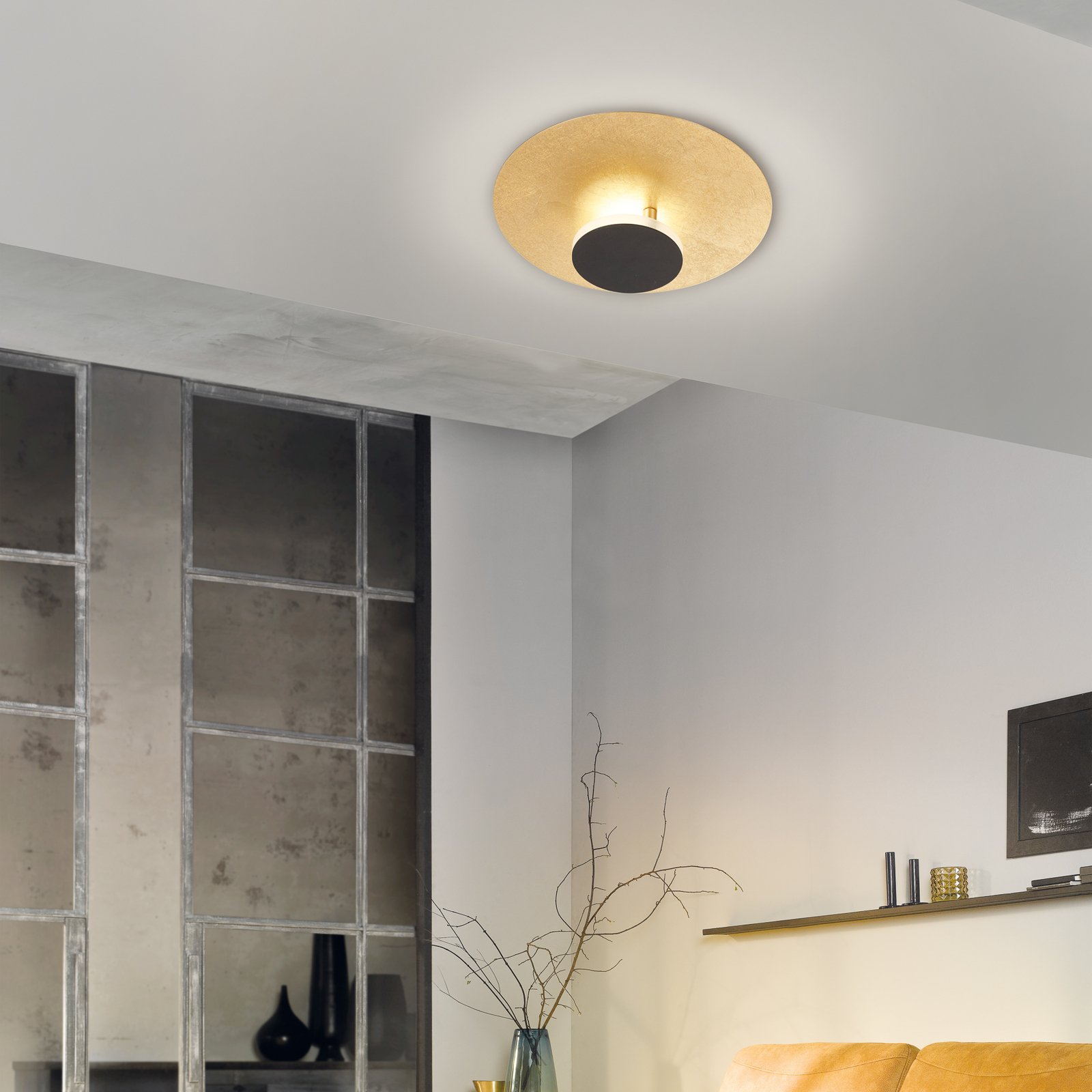 Planet LED ceiling lamp indirect Ø 30cm gold/black
