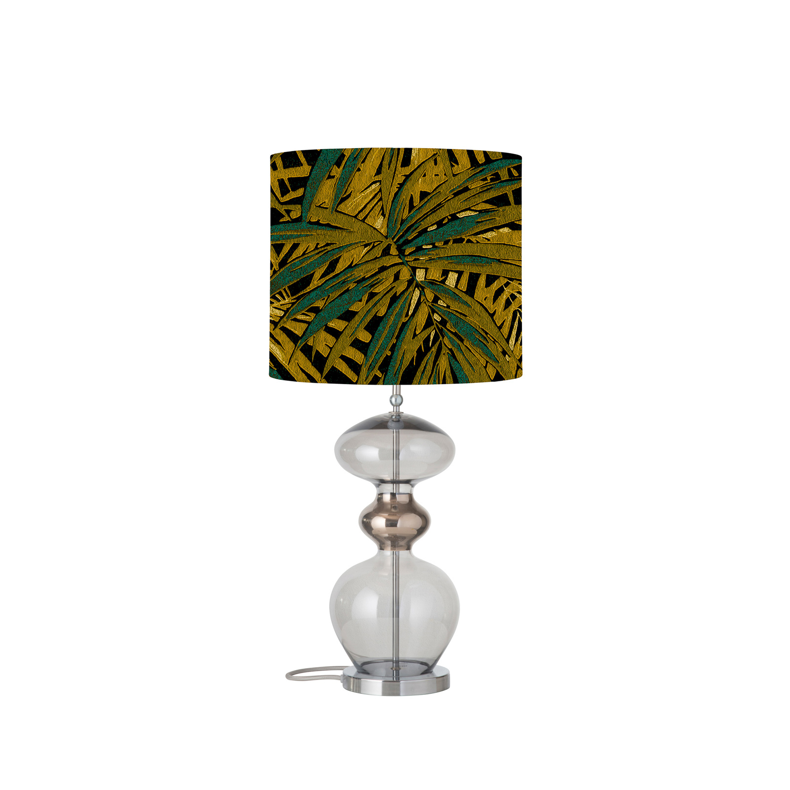 EBB & FLOW Futura table lamp, Leaves maize, grey, for Living / Dining Room, glass, metal, velvet, E27, 25 W, energy efficiency: A++, H: 67 cm