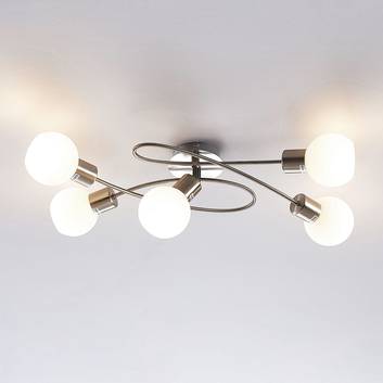 Lámpara LED de techo Elaina, 5 luces, níquel mate