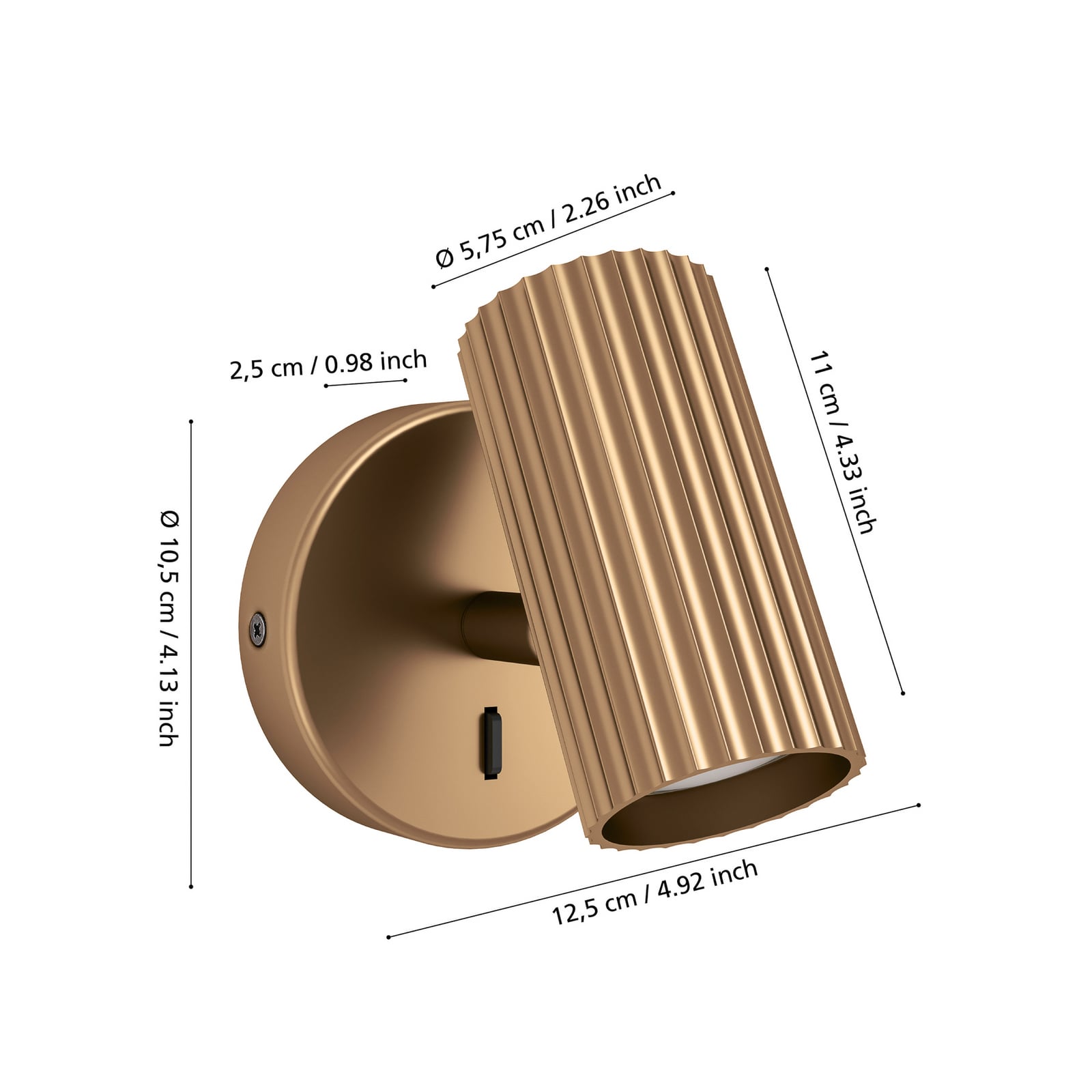 Wandstrahler Portillo, messing, Höhe 11 cm, Metall, GU10