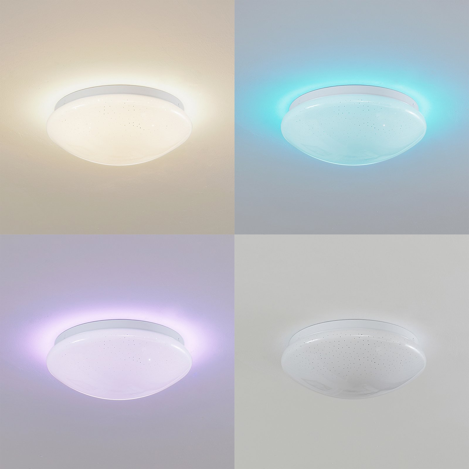 Lindby taklampe Janosch, hvit, Ø28 cm, fjernkontroll