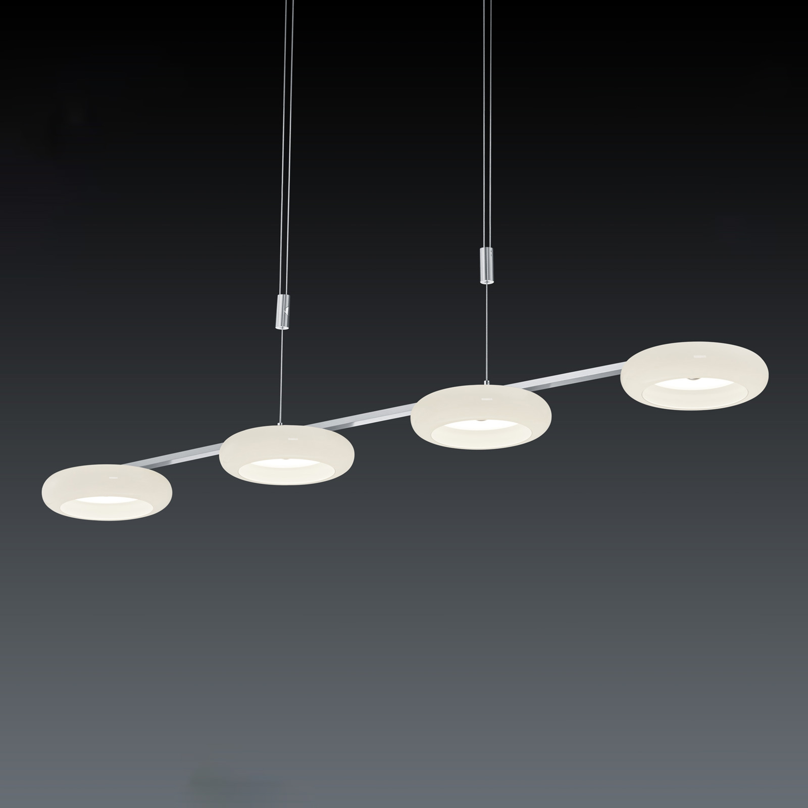 BANKAMP Centa hanging light 4-bulb white/nickel, for Living / Dining Room, glass, metal, 53 W, energy efficiency: A+, L: 123 cm, W: 22 cm