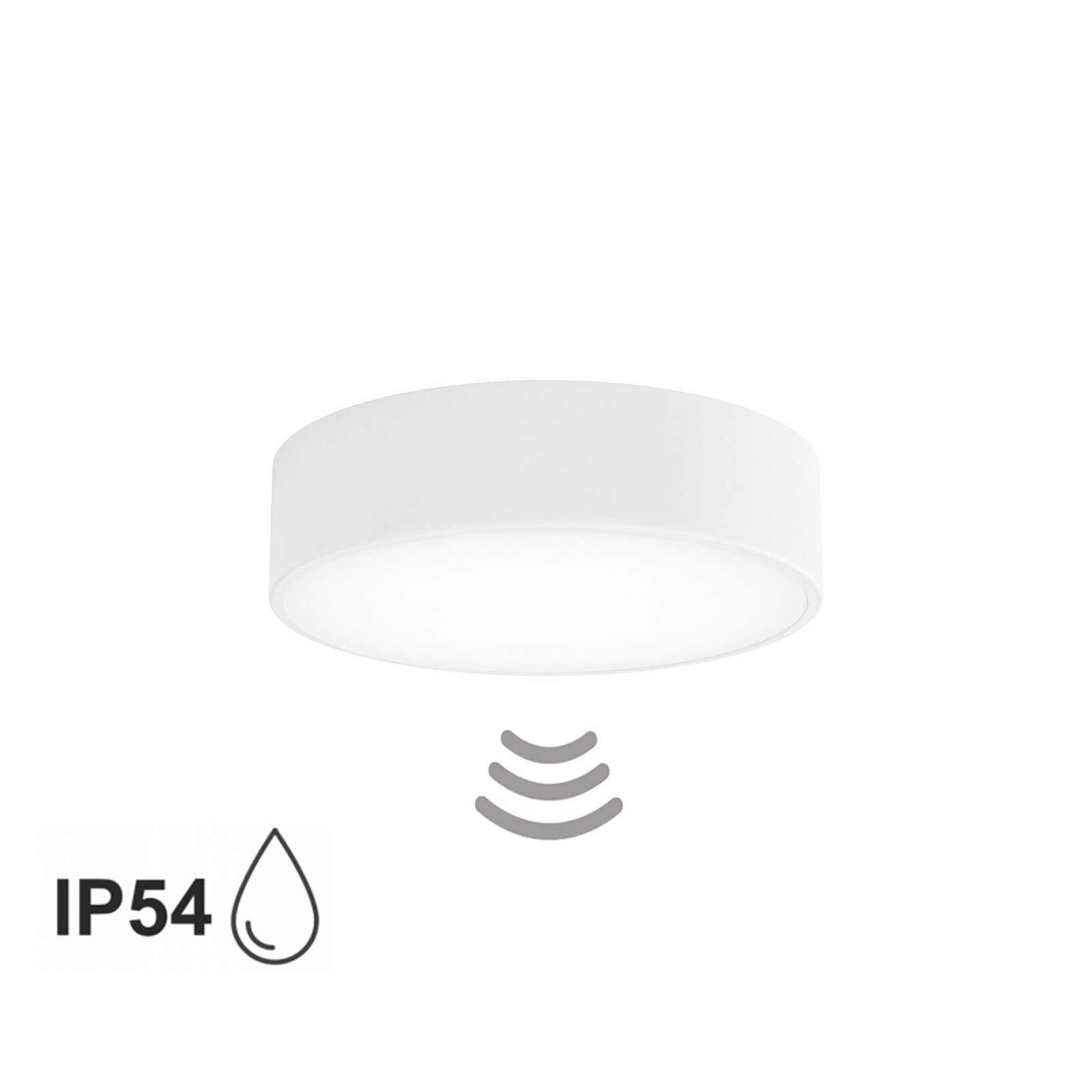 Deckenlampe Cleo 300, weiß, Sensor, IP54, Ø 30 cm, Metall