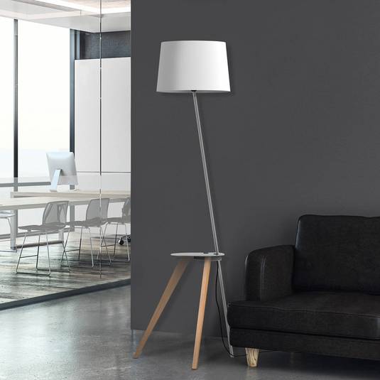 Lampada Da Terra A LED Bellari In Rovere E Metallo Nero – 115cm Con Dimmer Touch – Luce Calda 3000K, 2300 Lumen