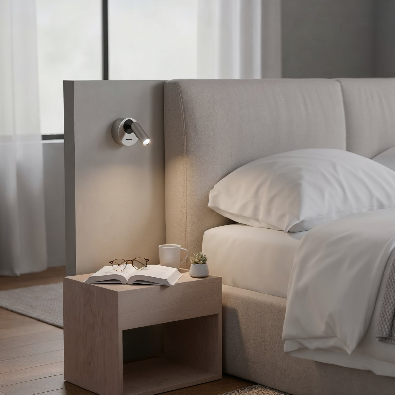 Spot mural LED Ideal Lux Bean, Ø 7 cm, métal nickelé