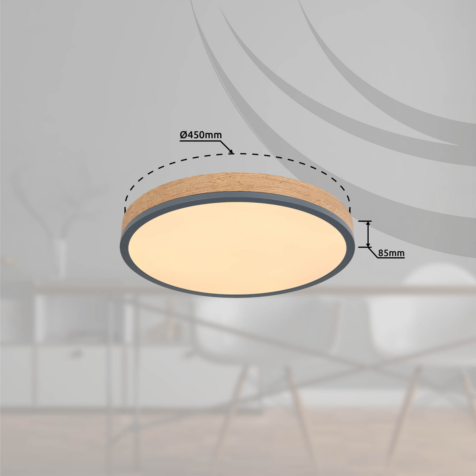 LED-taklampa Doro, Ø 45 cm, mörk grafit/trä, trä, 830