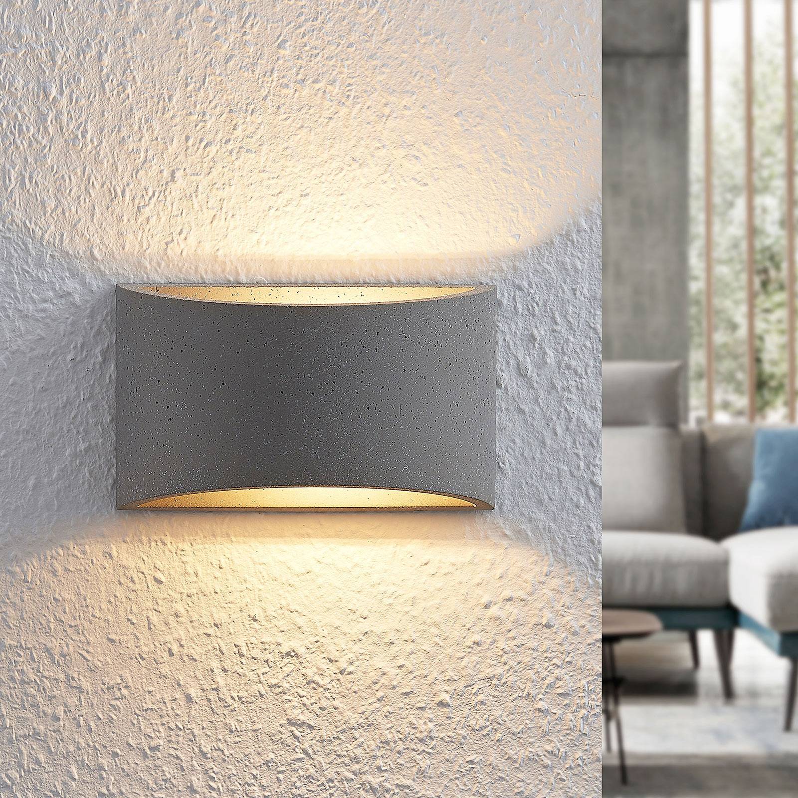 Lindby Edvin LED fali lámpa betonból, félkör alakú