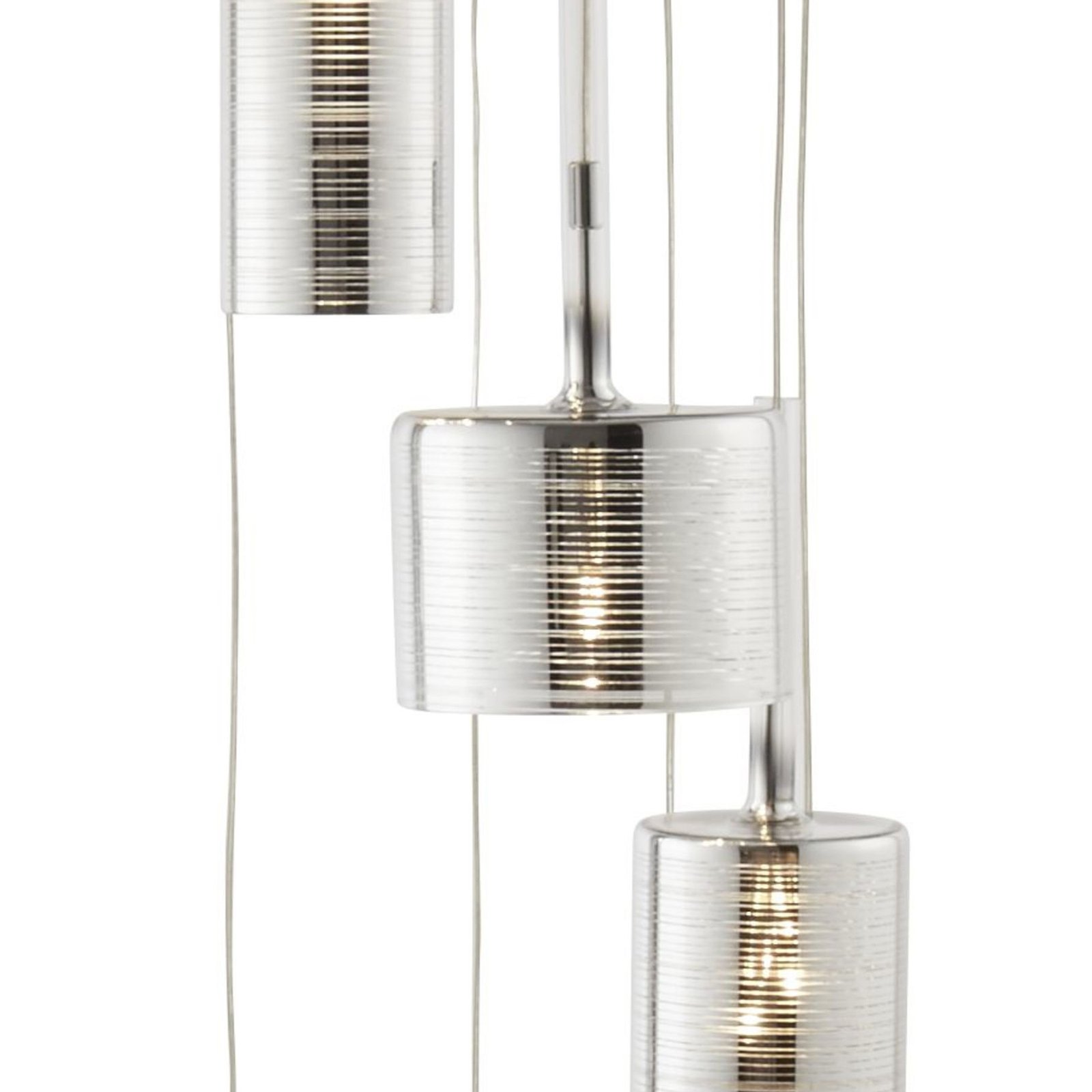 Linen pendant light, 9-bulb, chrome/smoke-coloured, glass, G4