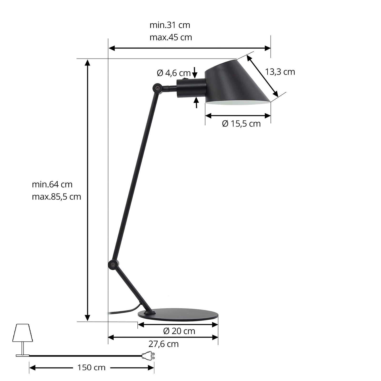 Lindby Corali tafellamp, zwart, metaal, hoogte 64cm