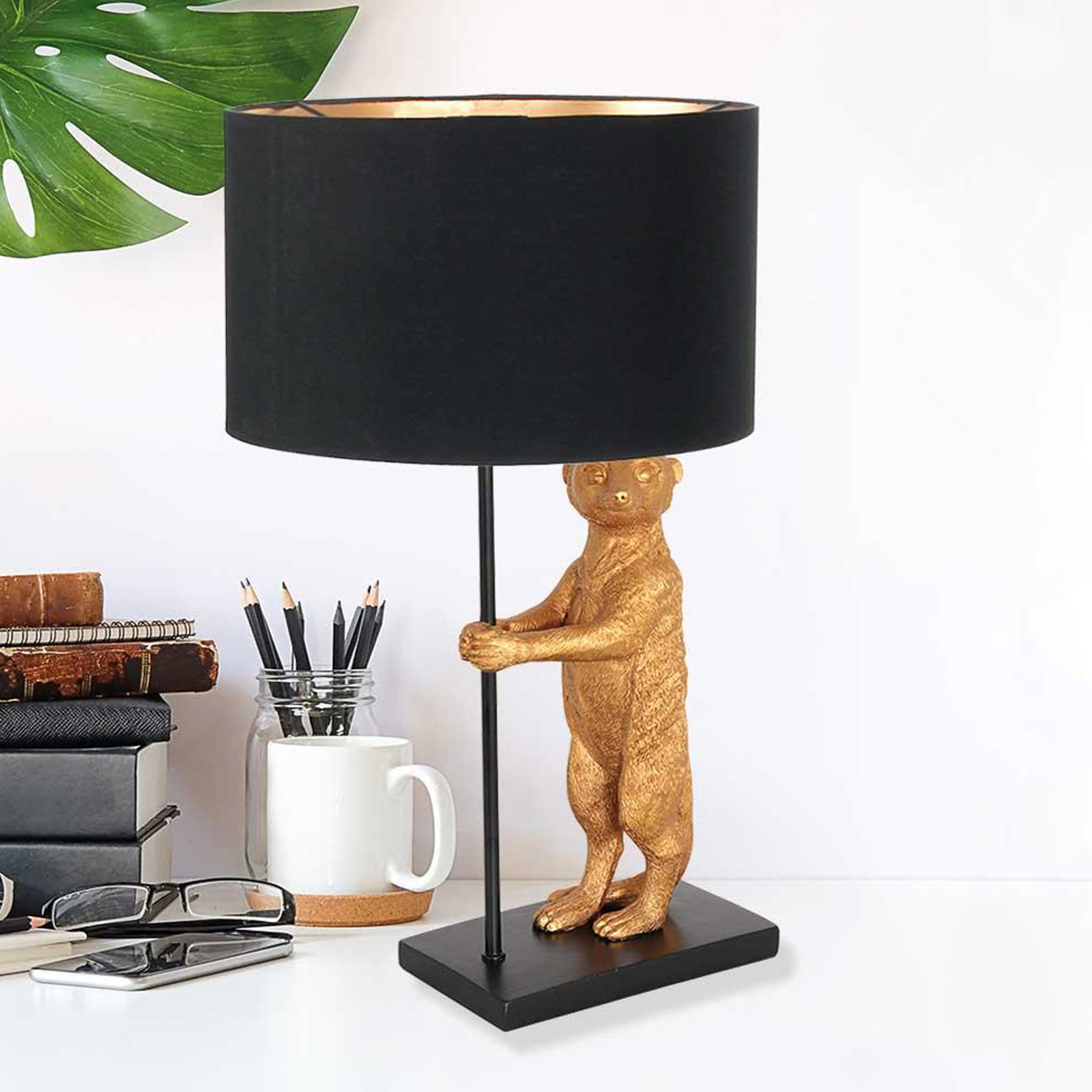 Animaux 7202ZW table lamp, metal, linen, black