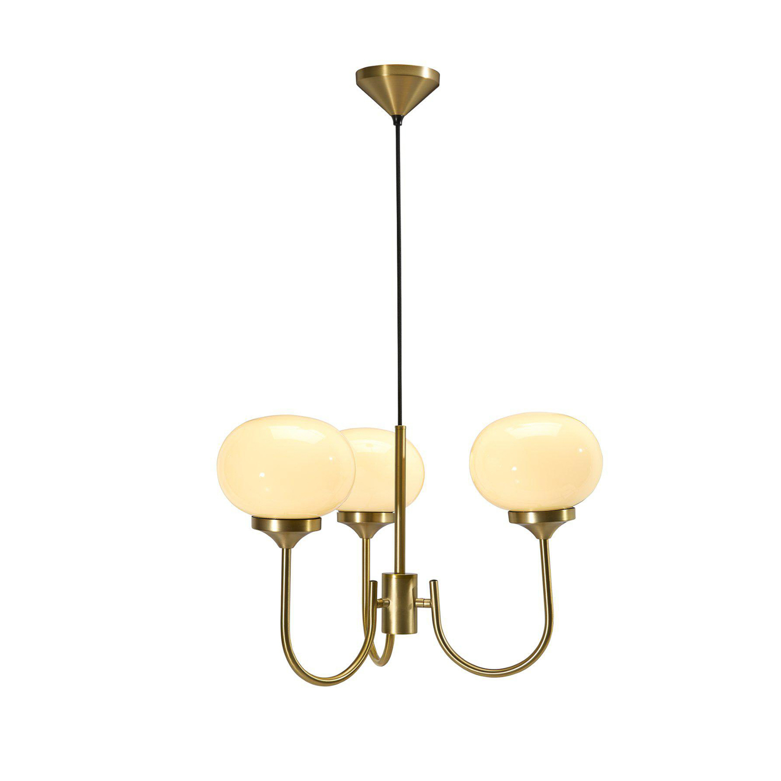 PR Home kroonluchter Elsy messing-kleurig glas crème 3-lamps