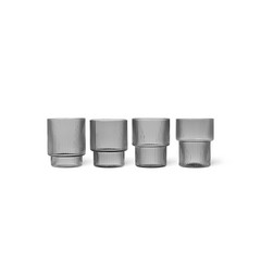 ferm LIVING Lasi Ripple, harmaa, 200 ml, suupuhallettu, sarja 4 kpl