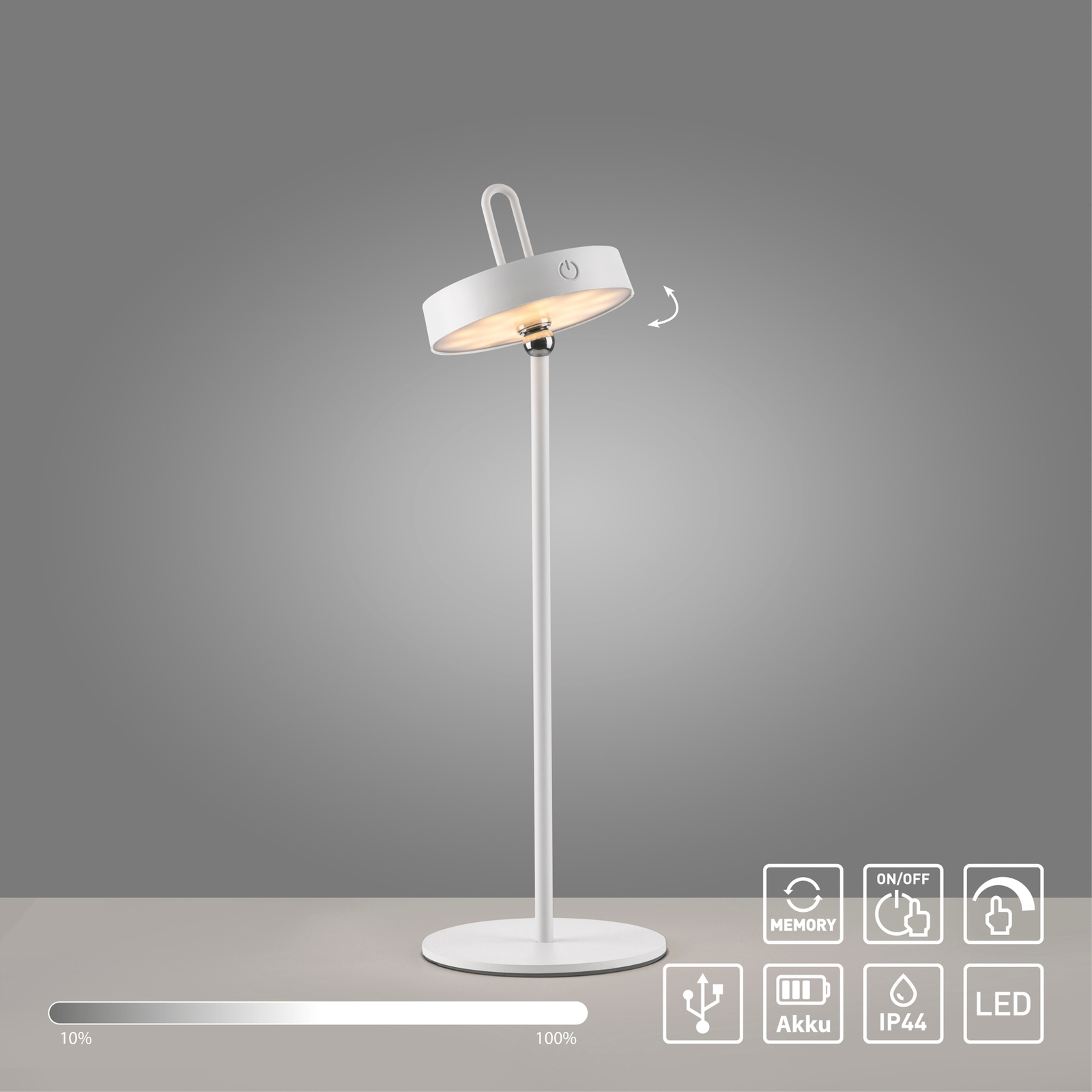 JUST LIGHT. Lampe de table LED rechargeable Amag, blanc, fer, IP44