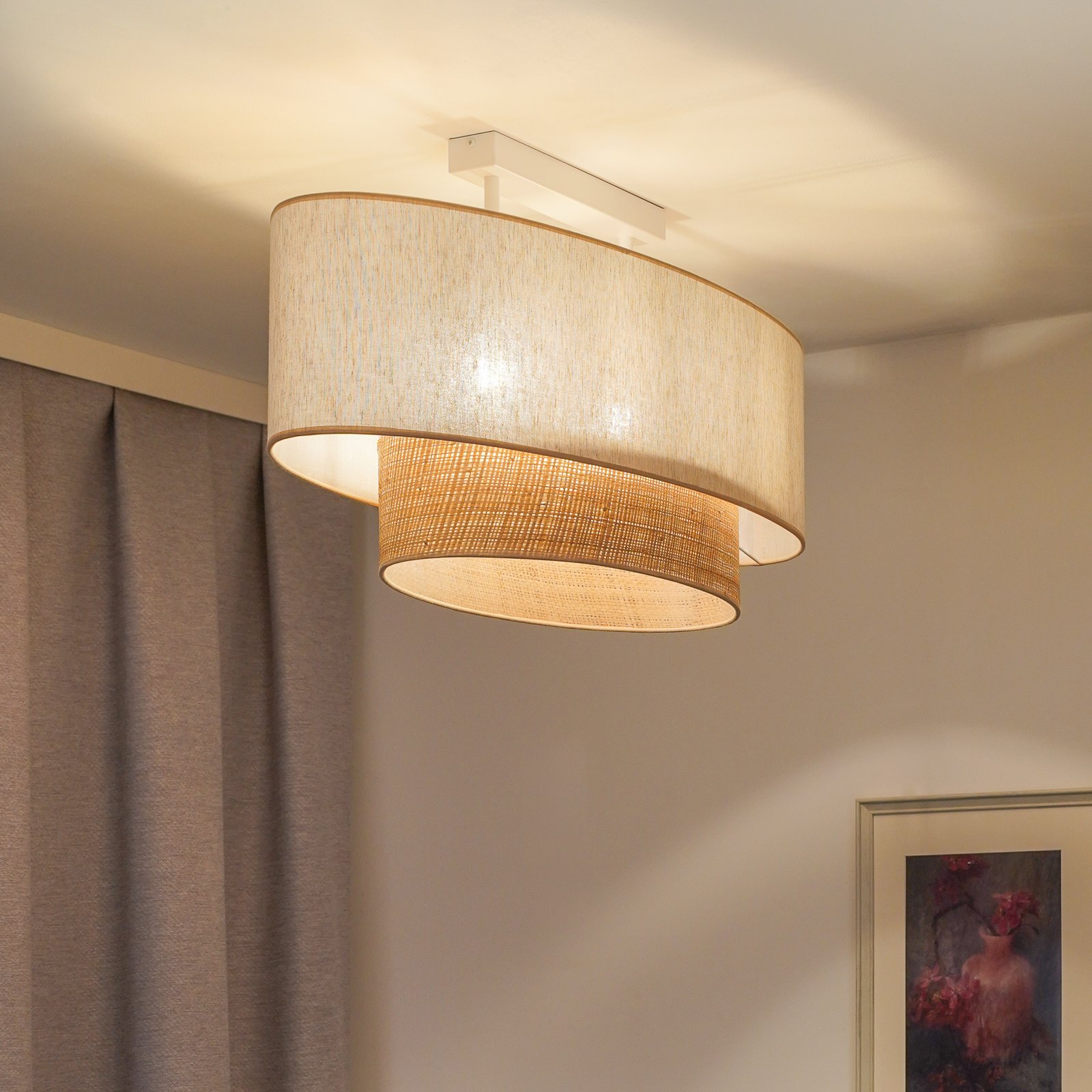 Euluna Boho Cotton ceiling light, beige, natural raffia, 80 cm