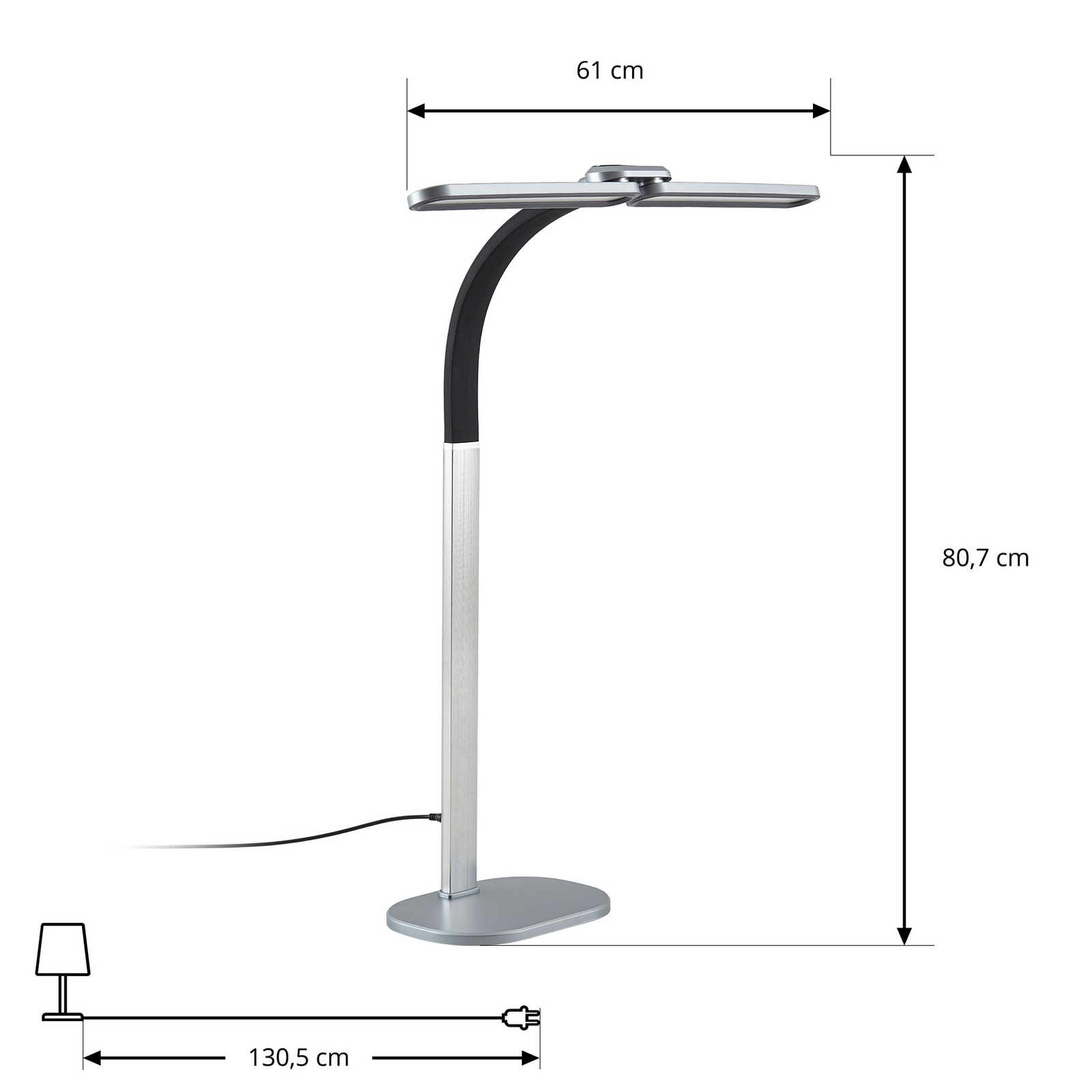 Candeeiro de secretária LED Fynnon, GRAU, 80 cm, CCT, regulável, alumínio -
