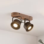 Spot pour plafond Lindby Rubinjo, 31 cm, à 2 lampes, bois ; métal