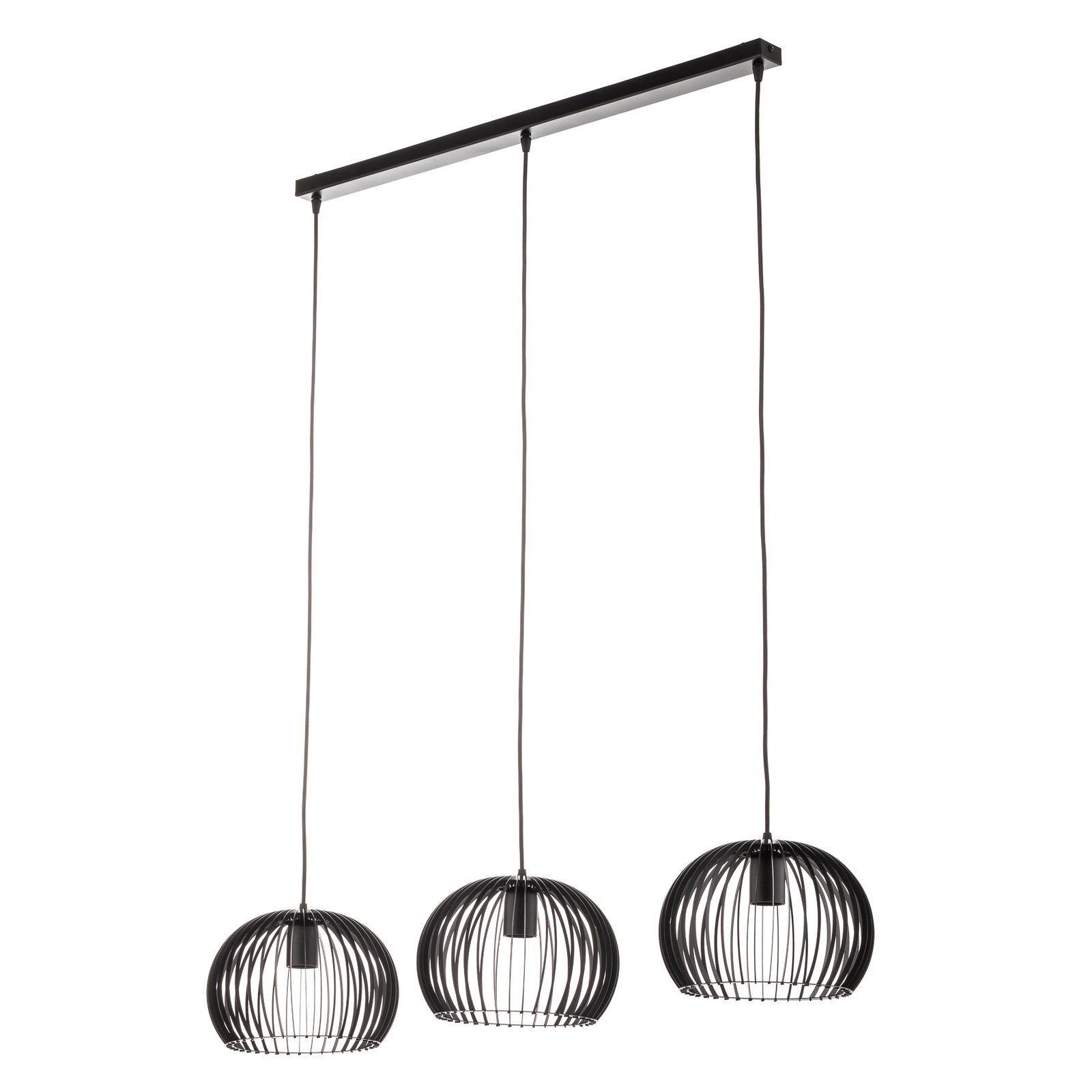 Larus pendant lamp in black steel, three-bulb