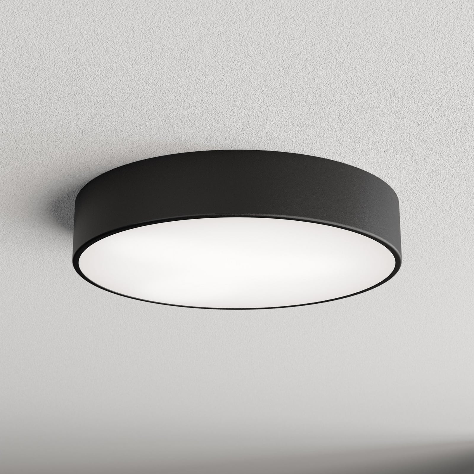 Cleo 400 ceiling lamp, black, sensor, IP54, Ø 40 cm, metal