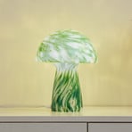 Lampă de masă Lindby Hubi, verde, sticlă, Ø 22 cm, formă de ciupercă