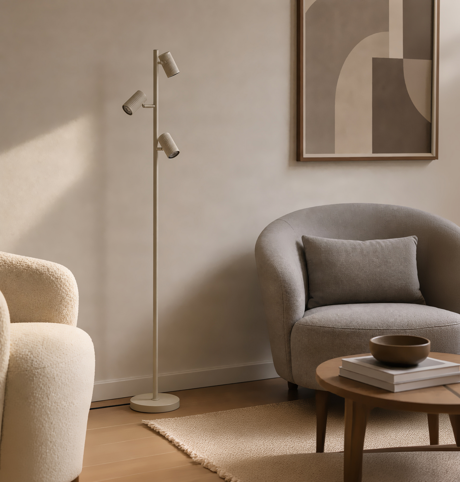 Lindby vloerlamp Kardis, 3-lamps, beige, hoogte 157 cm Lindby vloerlamp Kardis, 3-lamps, beige, hoogte 157 cm