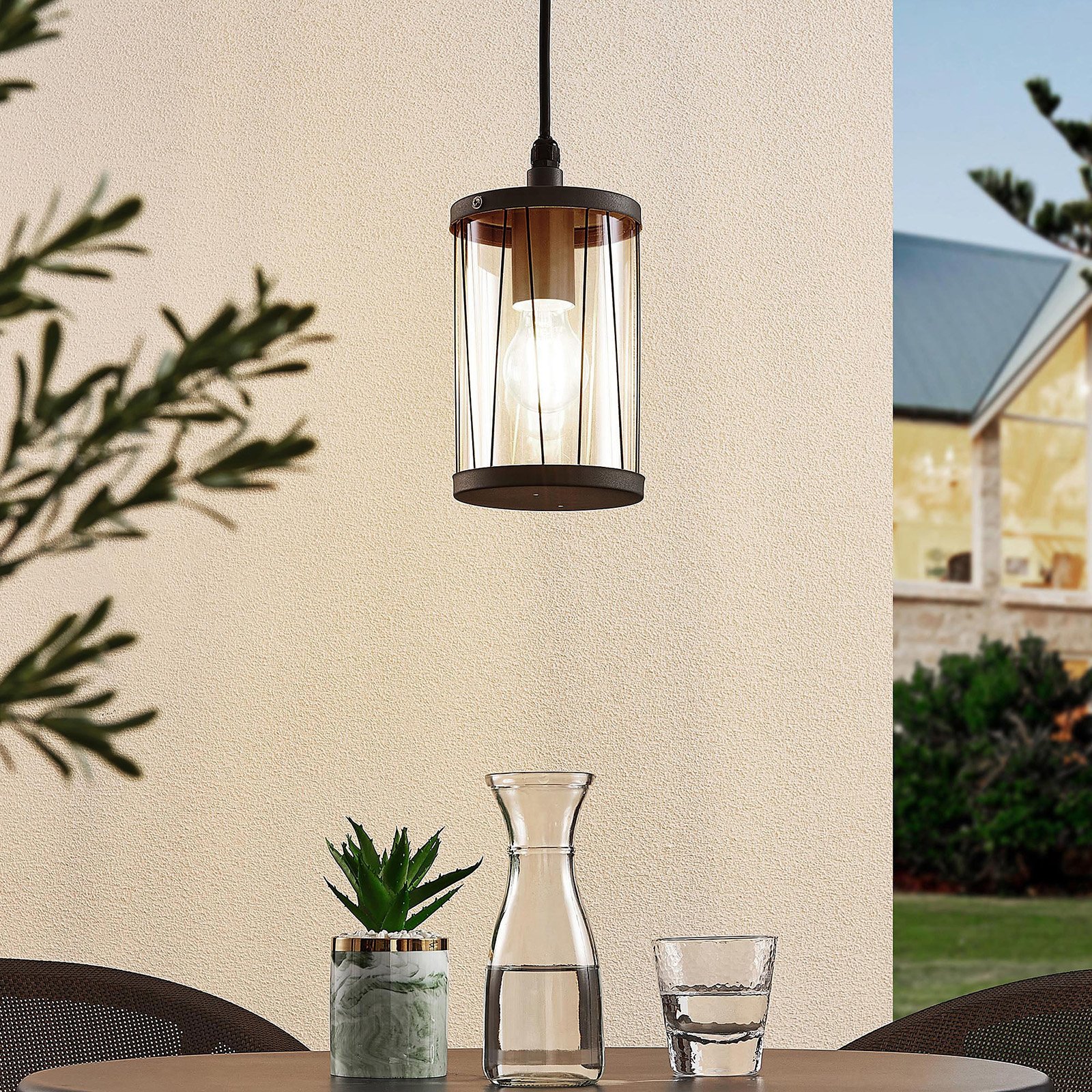 Yonan Udendørs Pendant Dark Grey/Clear - Lindby