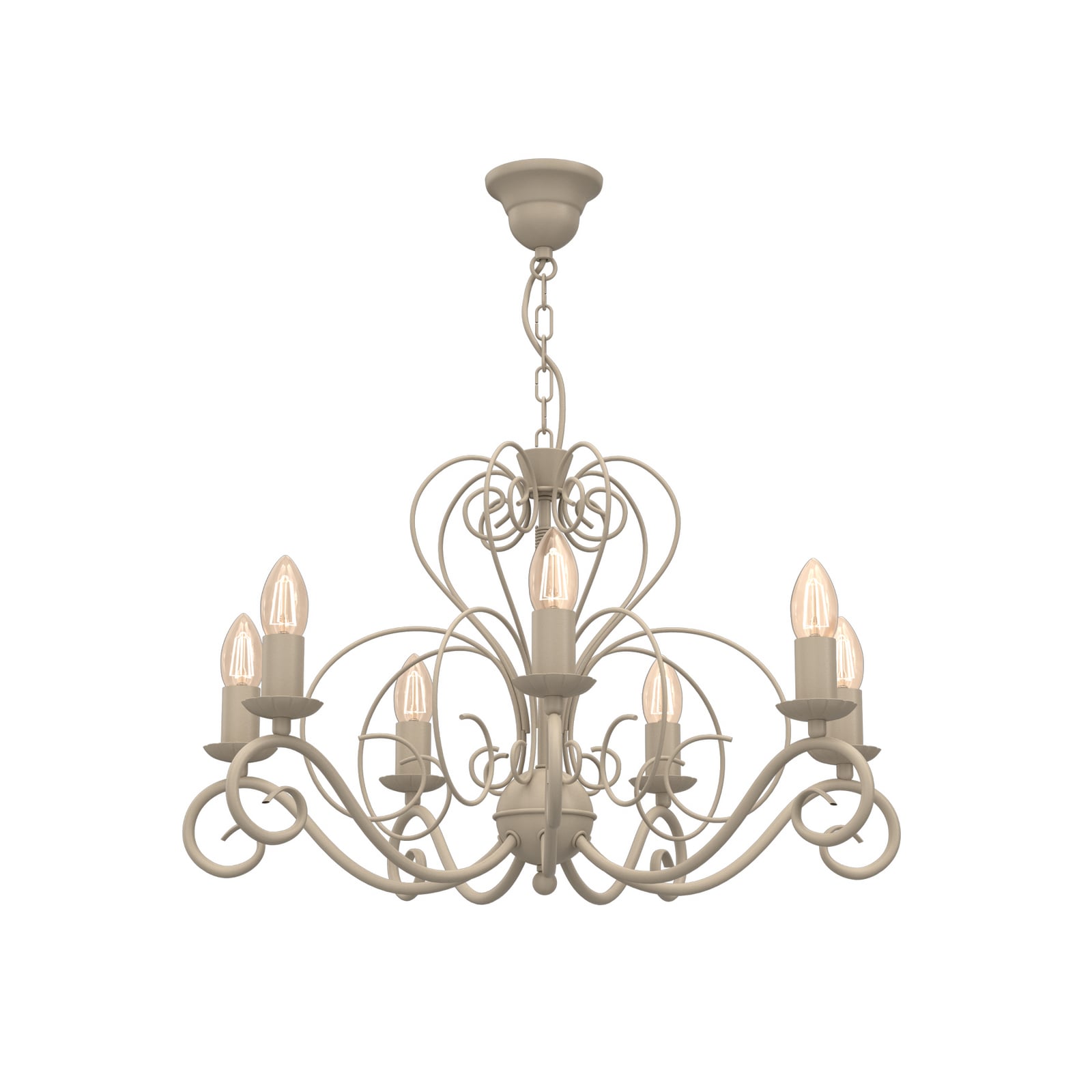Mauro chandelier, beige, 7-bulb, Ø 62 cm, metal, E14