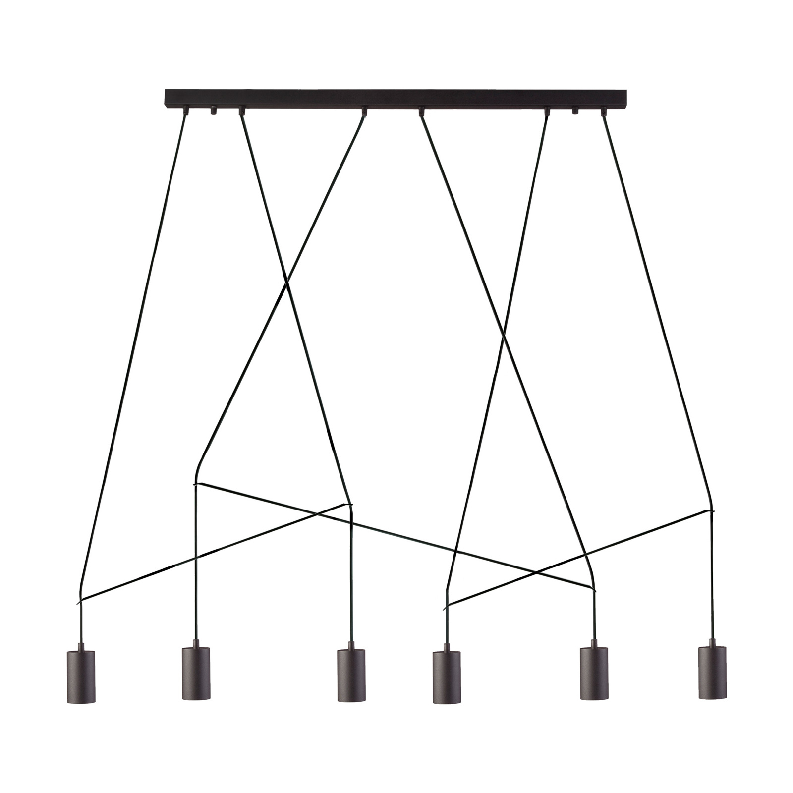 Hanglamp Imbria, 6-lamps, lengte 135cm, zwart