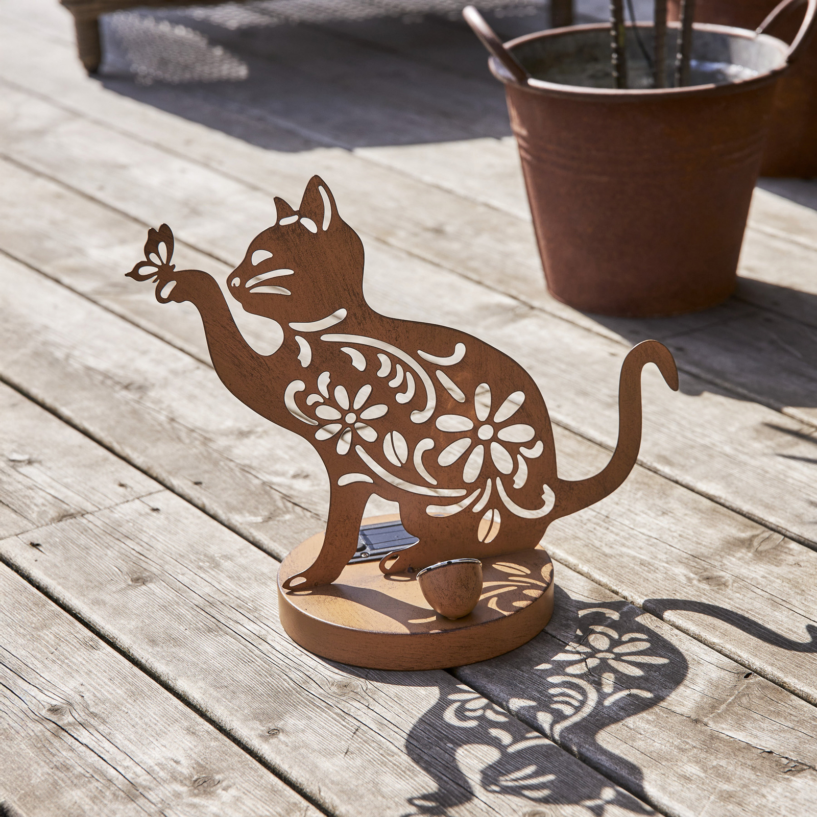 Oxicat LED solar decorative lamp, height 30 cm, rust-coloured, IP44 Oxicat LED solar decorative lamp, height 30 cm, rust-coloured, IP44
