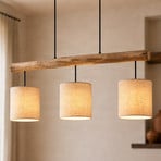 Lucande hanglamp Jorvan, 3-lamps, 100 cm, hout/textiel