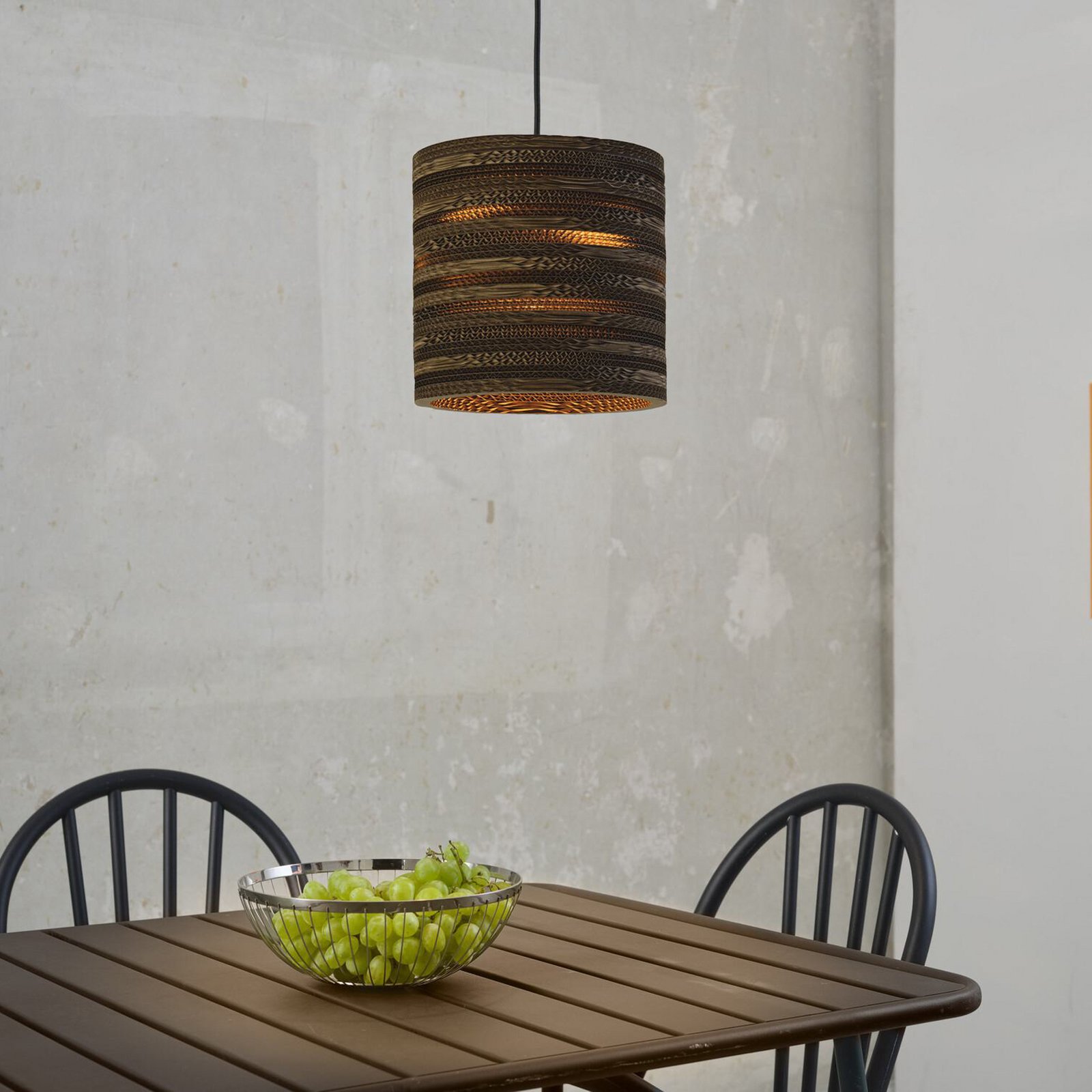 OSRAM hanging light CYLINDER, 1-bulb, brown, Ø 25 cm, corrugated cardboard