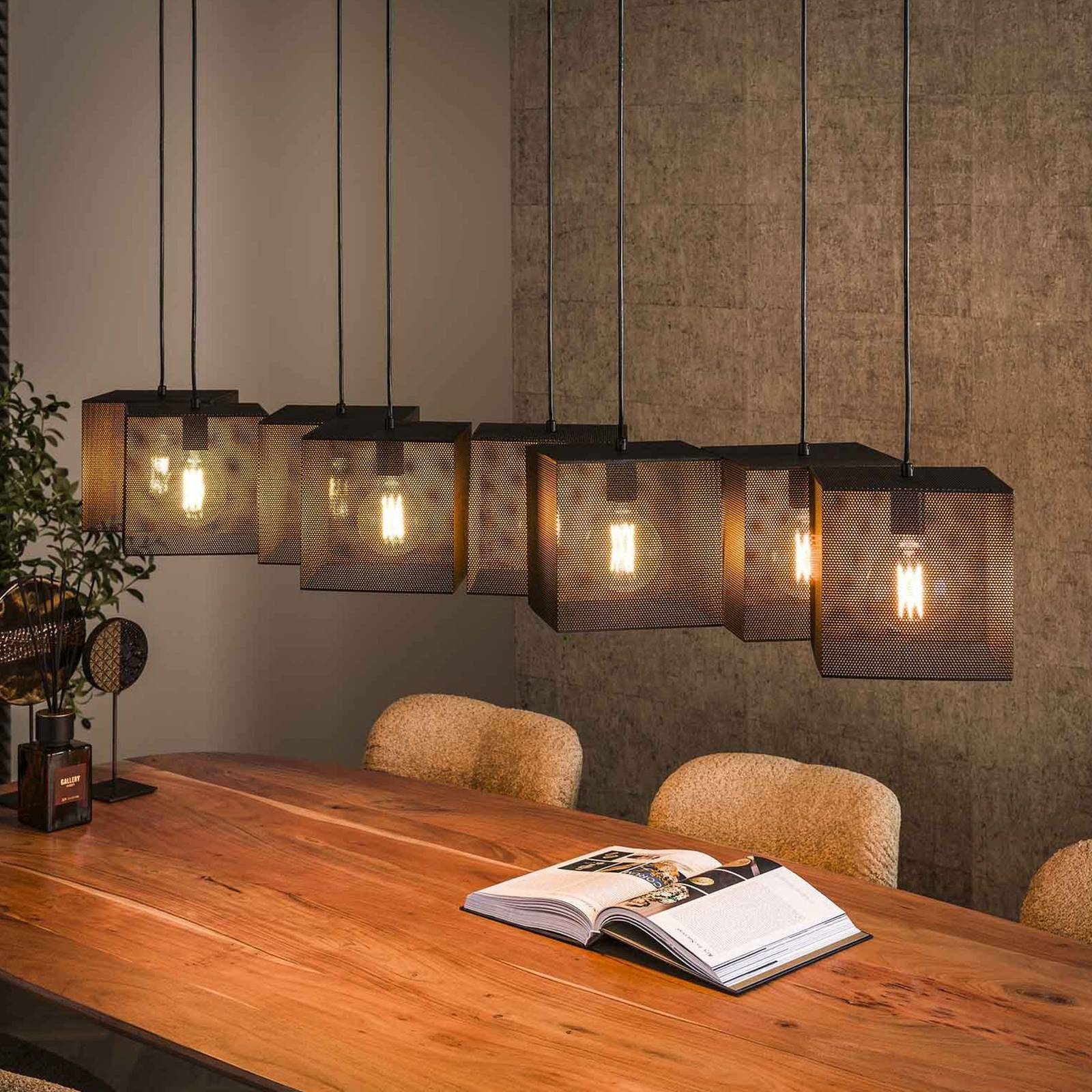 Lampa wisząca Block, czarna, 160 x 30 cm, metal, 8-punktowa
