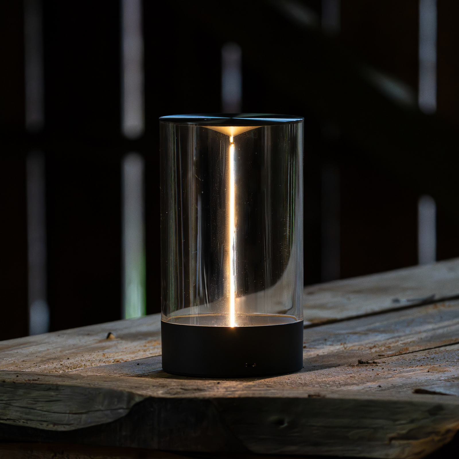 LED tafellamp Edison, hoogte 23 cm, grijs/helder, IP54 LED tafellamp Edison, hoogte 23 cm, grijs/helder, IP54