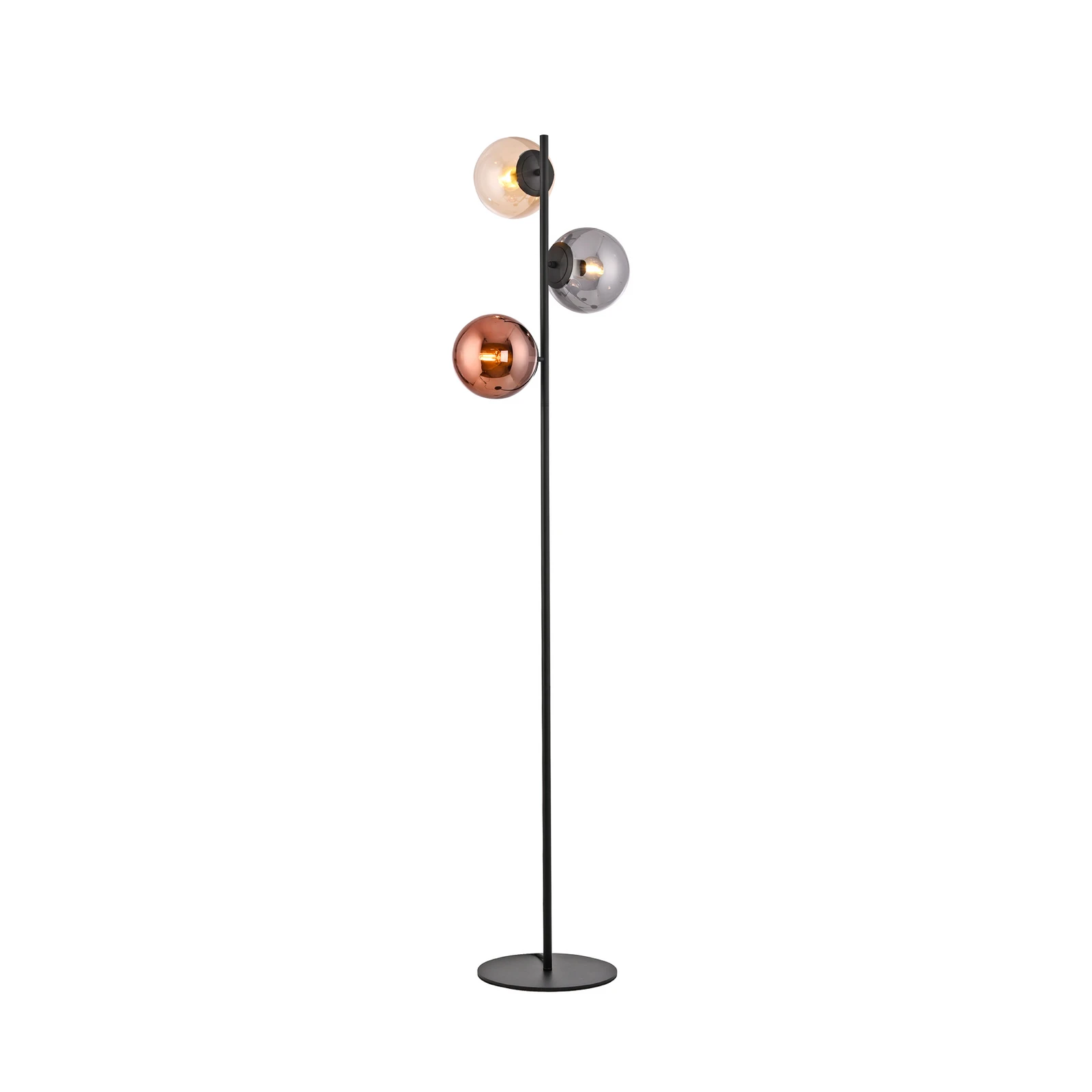 Shiny floor lamp, 3-bulb, black/multicoloured, glass, E14