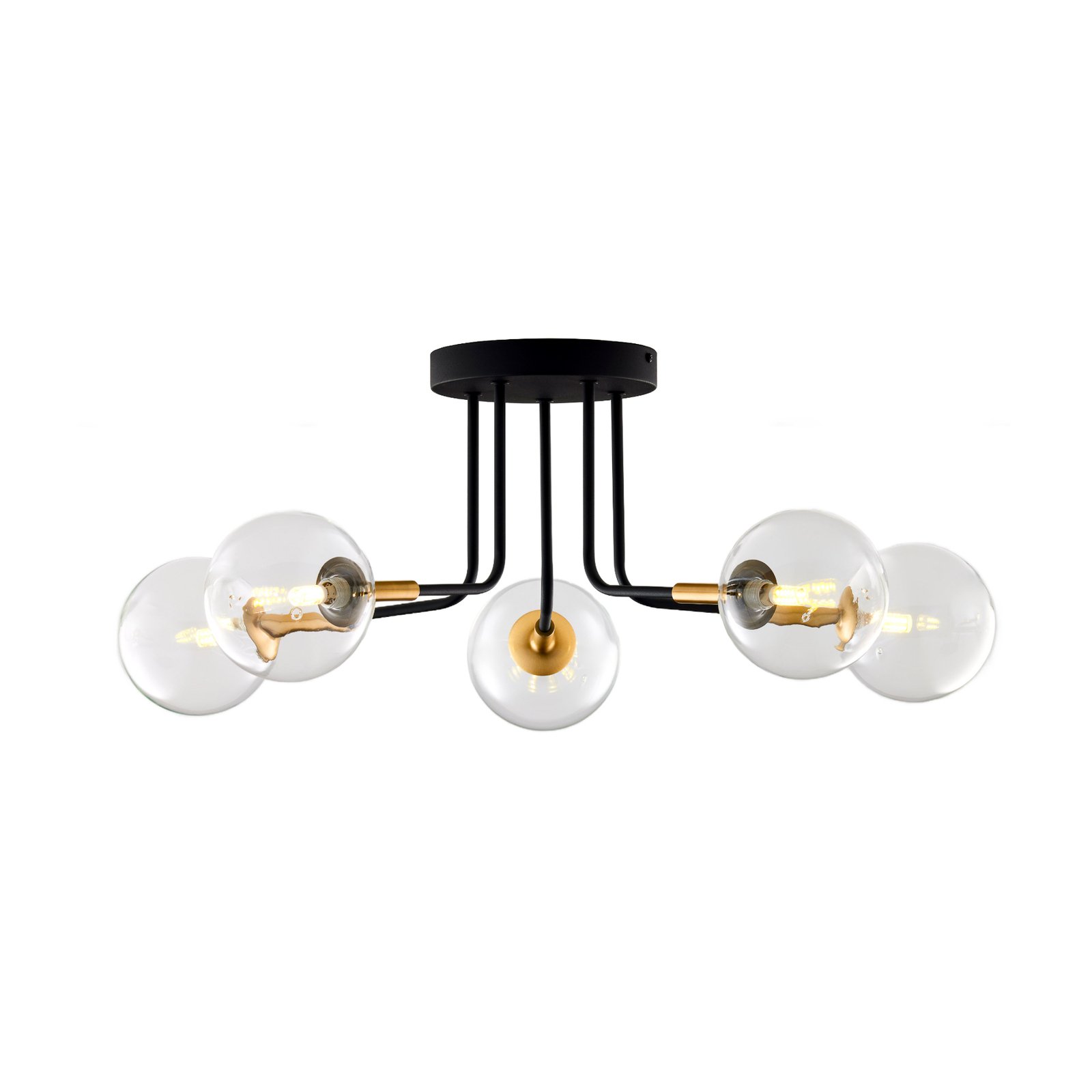 Burano ceiling light, 5-bulb, black, glass, 31 cm high, G9