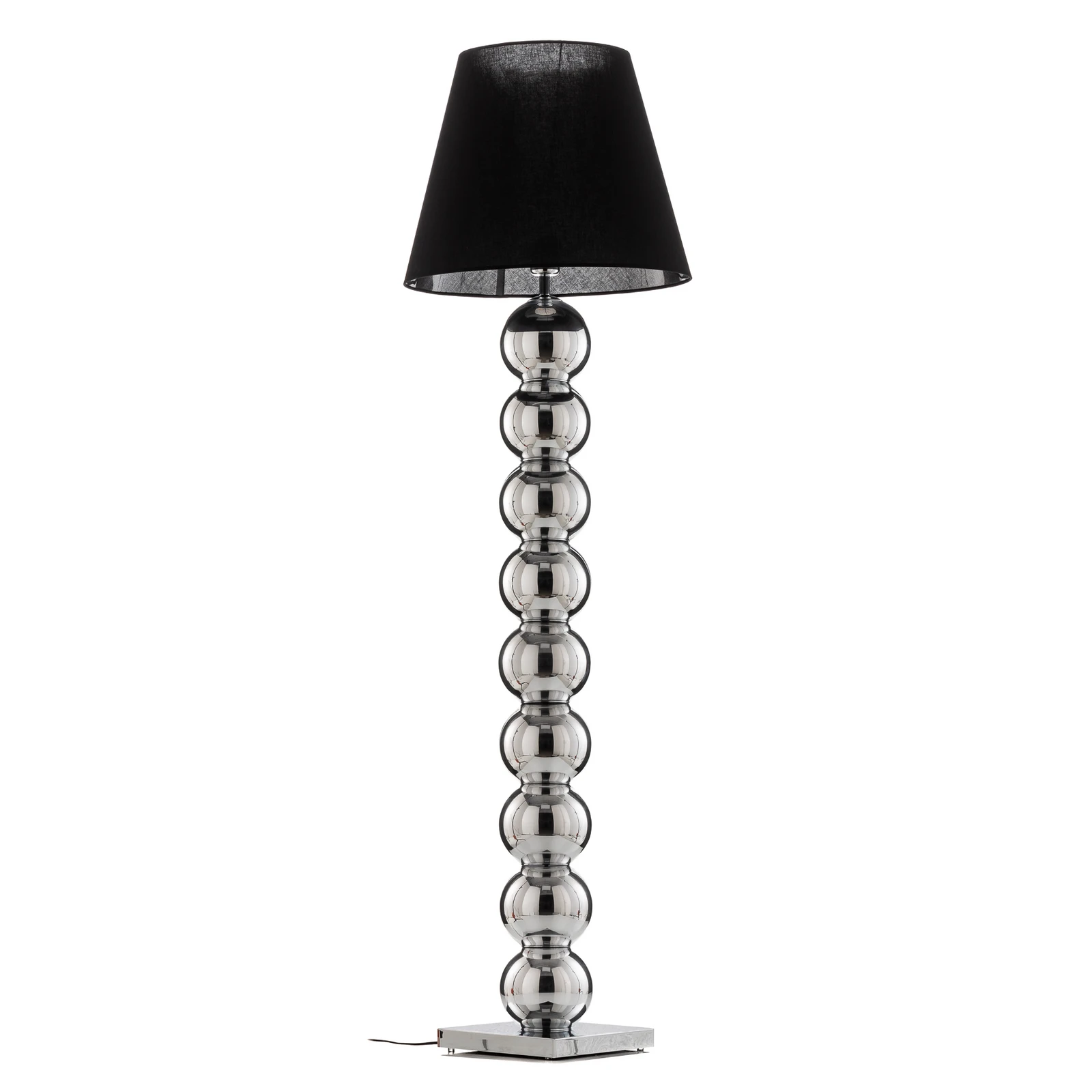 Lámpara de pie textil Fulda, pantalla negra, base cromada