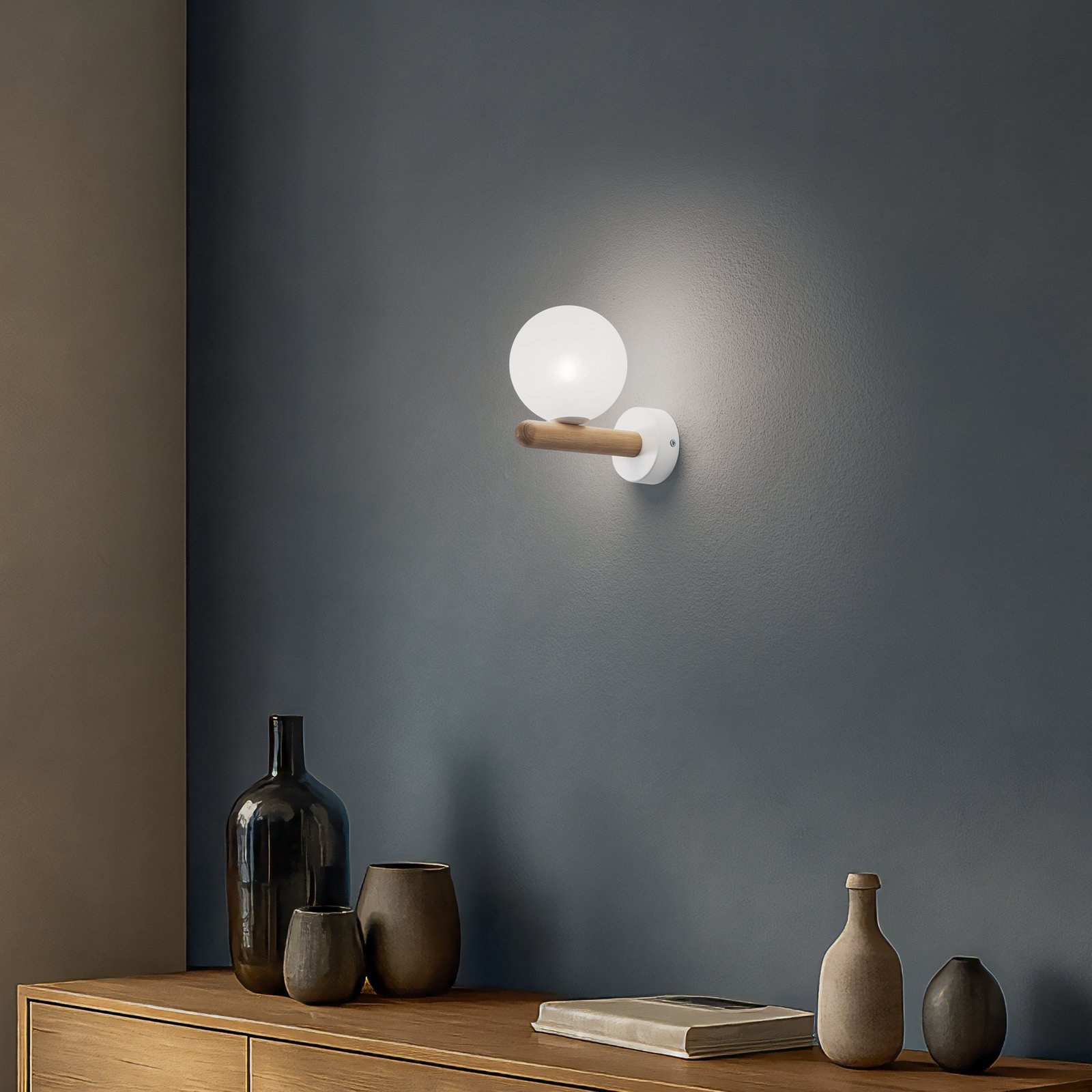 Φωτιστικό τοίχου Estera, λευκό/χρώμα ξύλου, γυαλί, G9 Φωτιστικό τοίχου Estera, λευκό/χρώμα ξύλου, γυαλί, G9