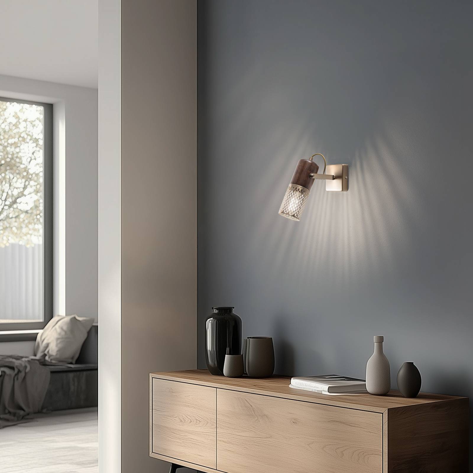 Wandleuchte Albrecht, gold antik, Höhe 12 cm, Metall/Holz günstig online kaufen