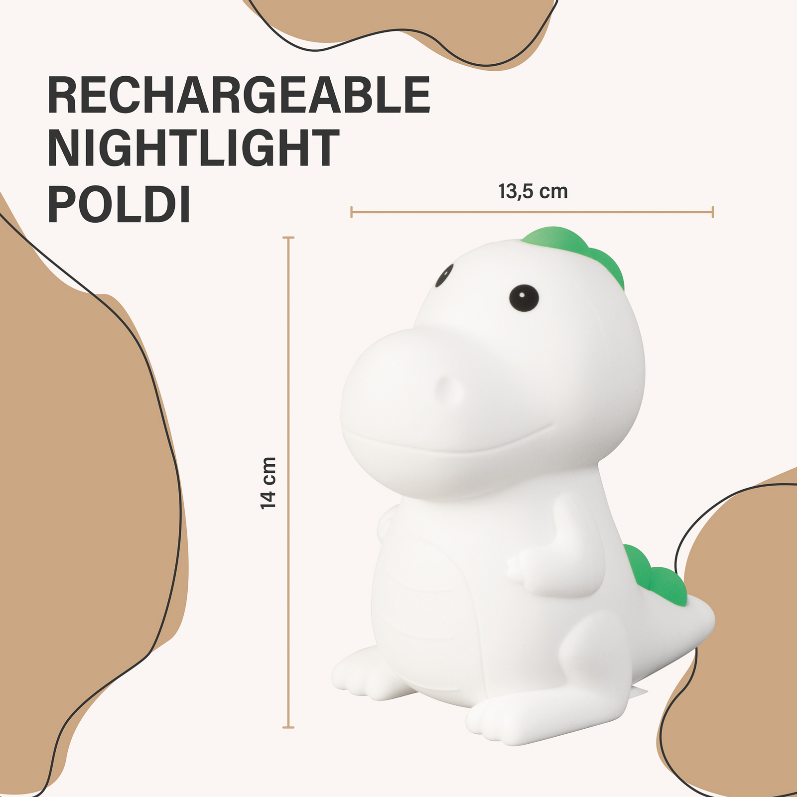 Lampe de chevet LED à accu Dinosauro, Dino, blanc, RVB, intensité variable