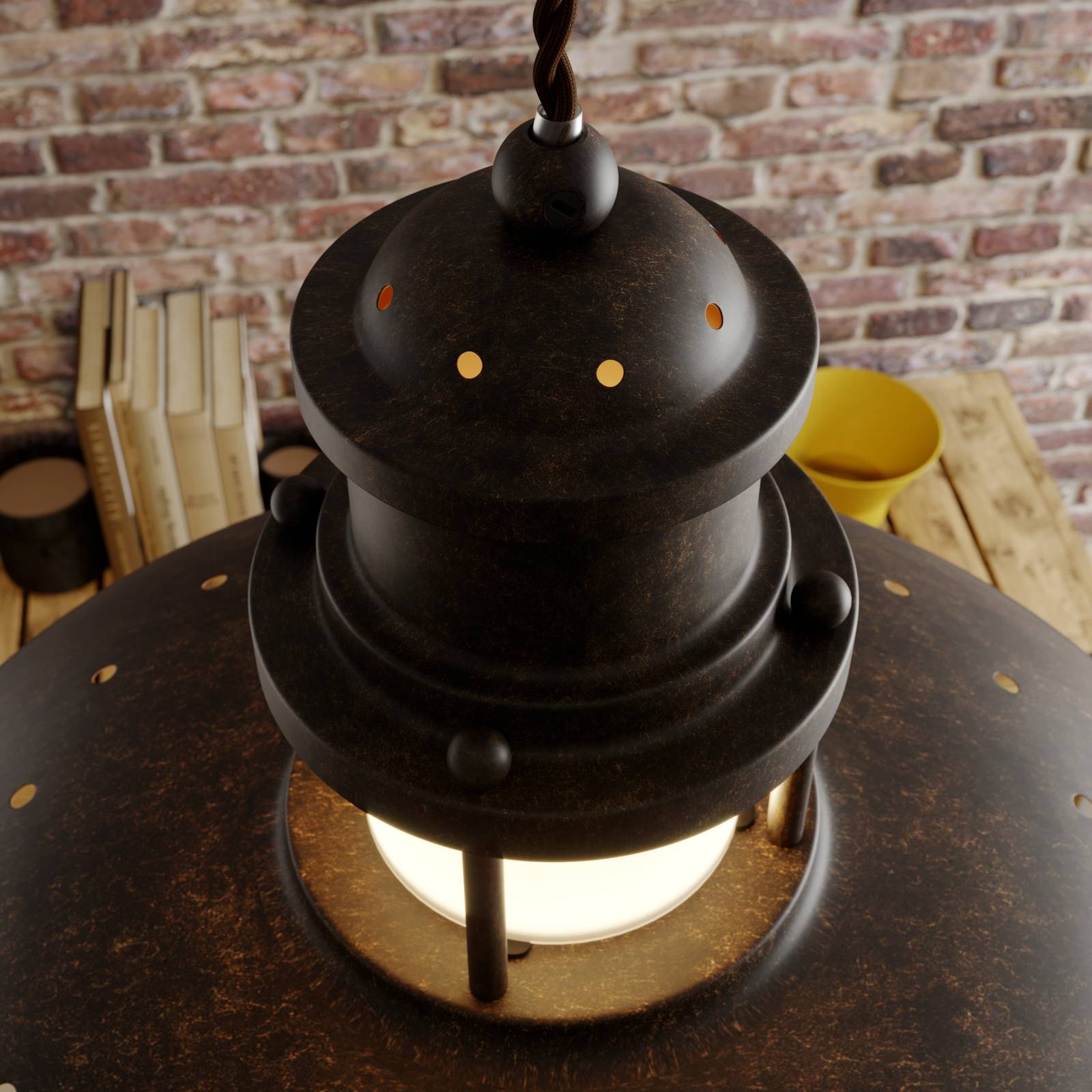 Lampa wisząca Lindby Louisanne, brązowa, metal, Ø 35 cm