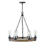 Luster Sawyer, 6-pl., farba dreva, oceľ, sklo, E14