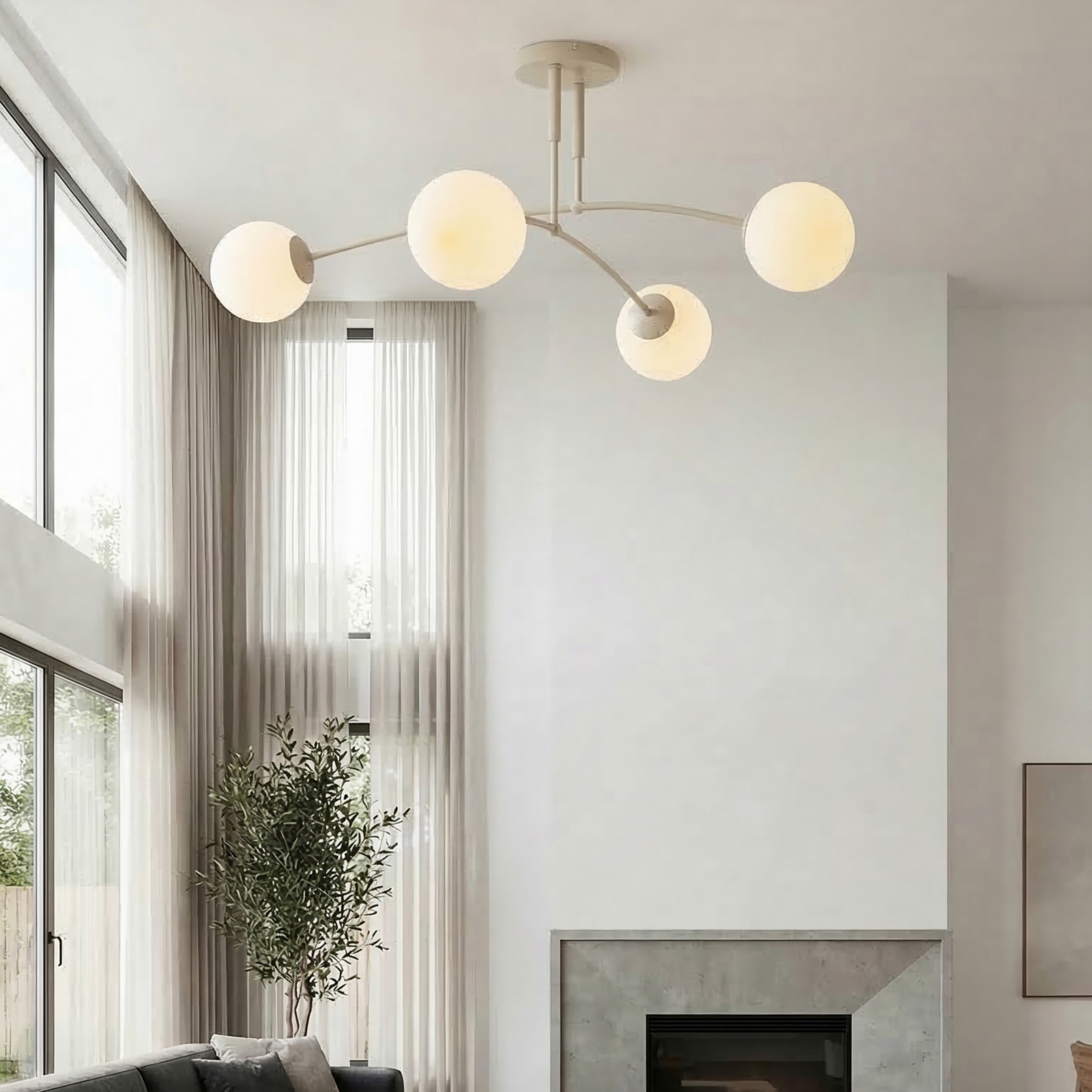 Pregos ceiling light, beige, Ø 60 cm, 4-bulb, metal/glass Pregos ceiling light, beige, Ø 60 cm, 4-bulb, metal/glass