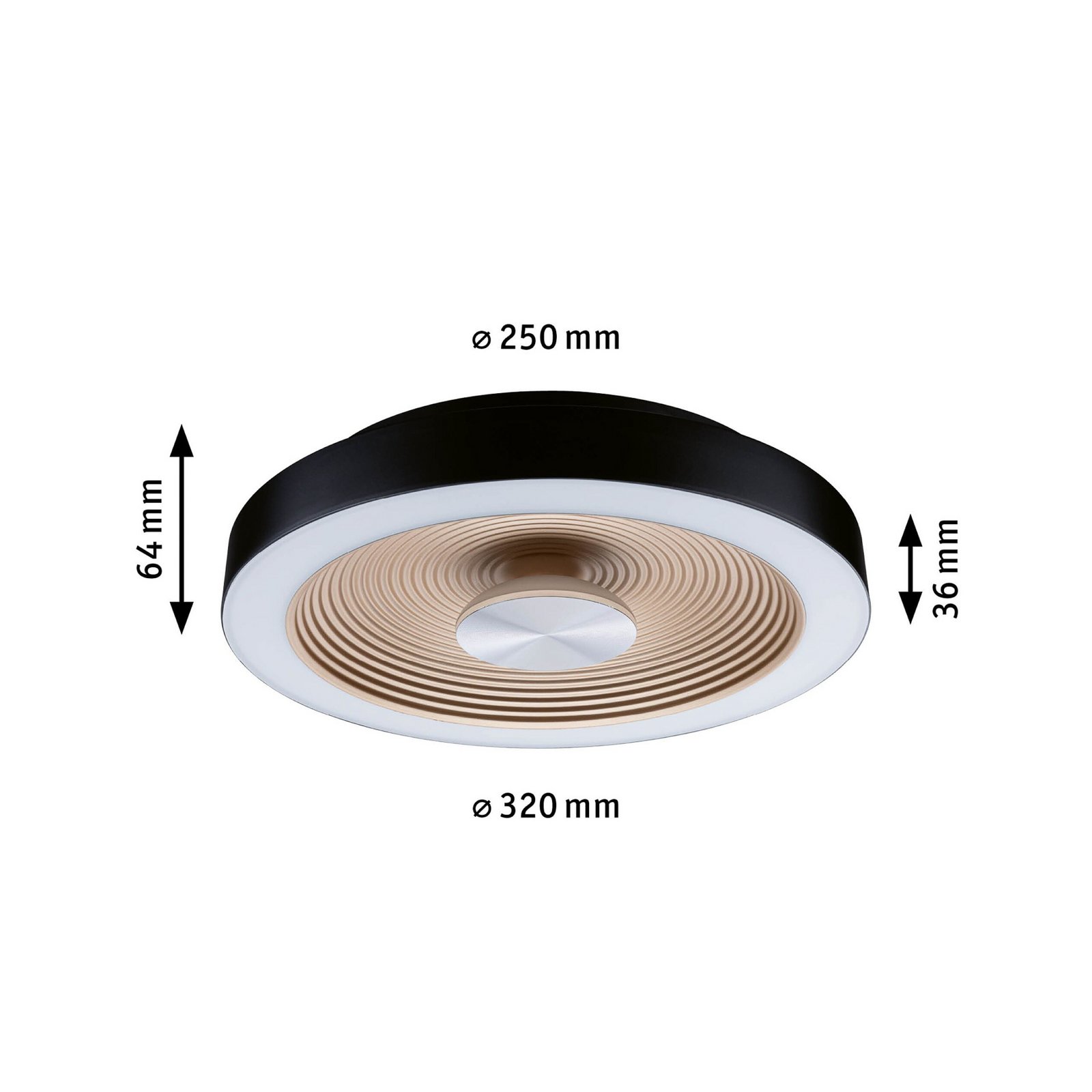 Plafoniera LED Paulmann Volea nero/oro Ø 32 cm IP44 dimmerabile