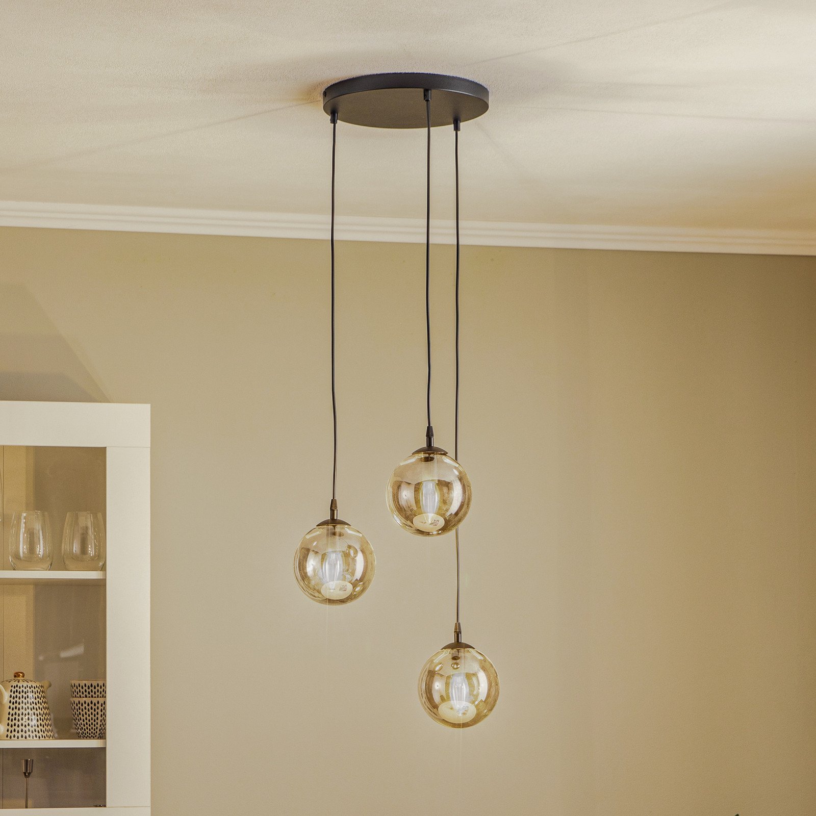 EMIBIG LIGHTING Lampă suspendată Glassy 3 becuri rotundă negru grafit sticlă - Camera de zi / sufragerie - modern