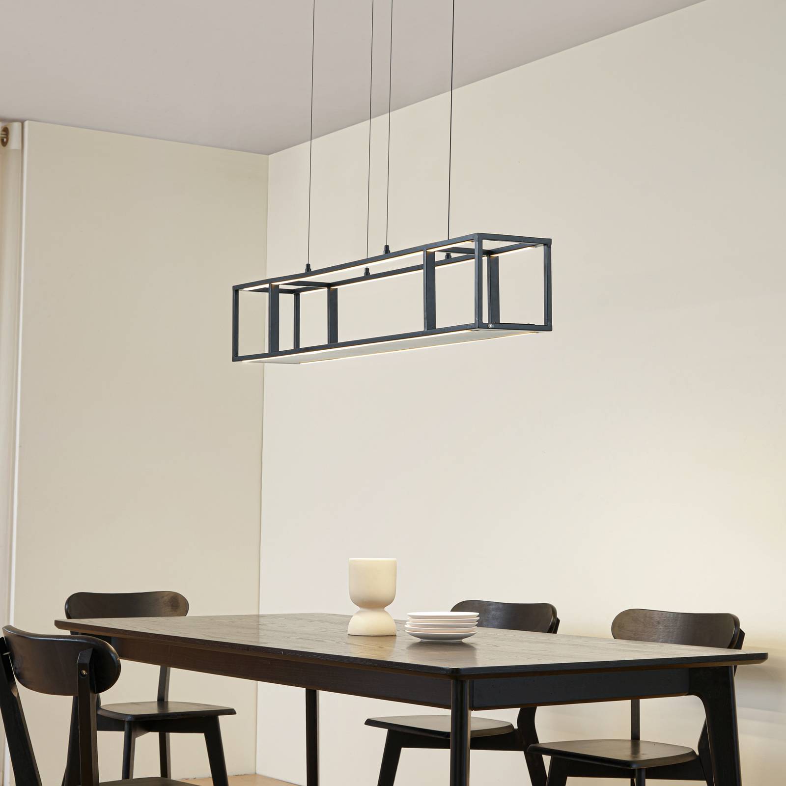 Lucande żyrandol LED Estante, czarna, ściemniany, CCT