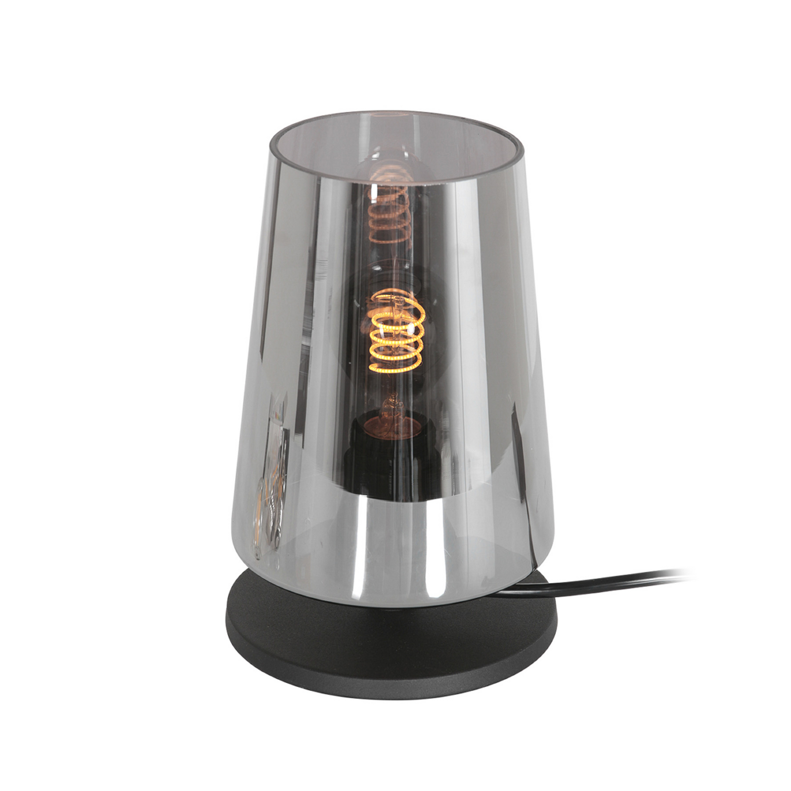 Galda lampa „Ancilla“, melna/dūmakaina, 26 cm, metāls, stikls, E27