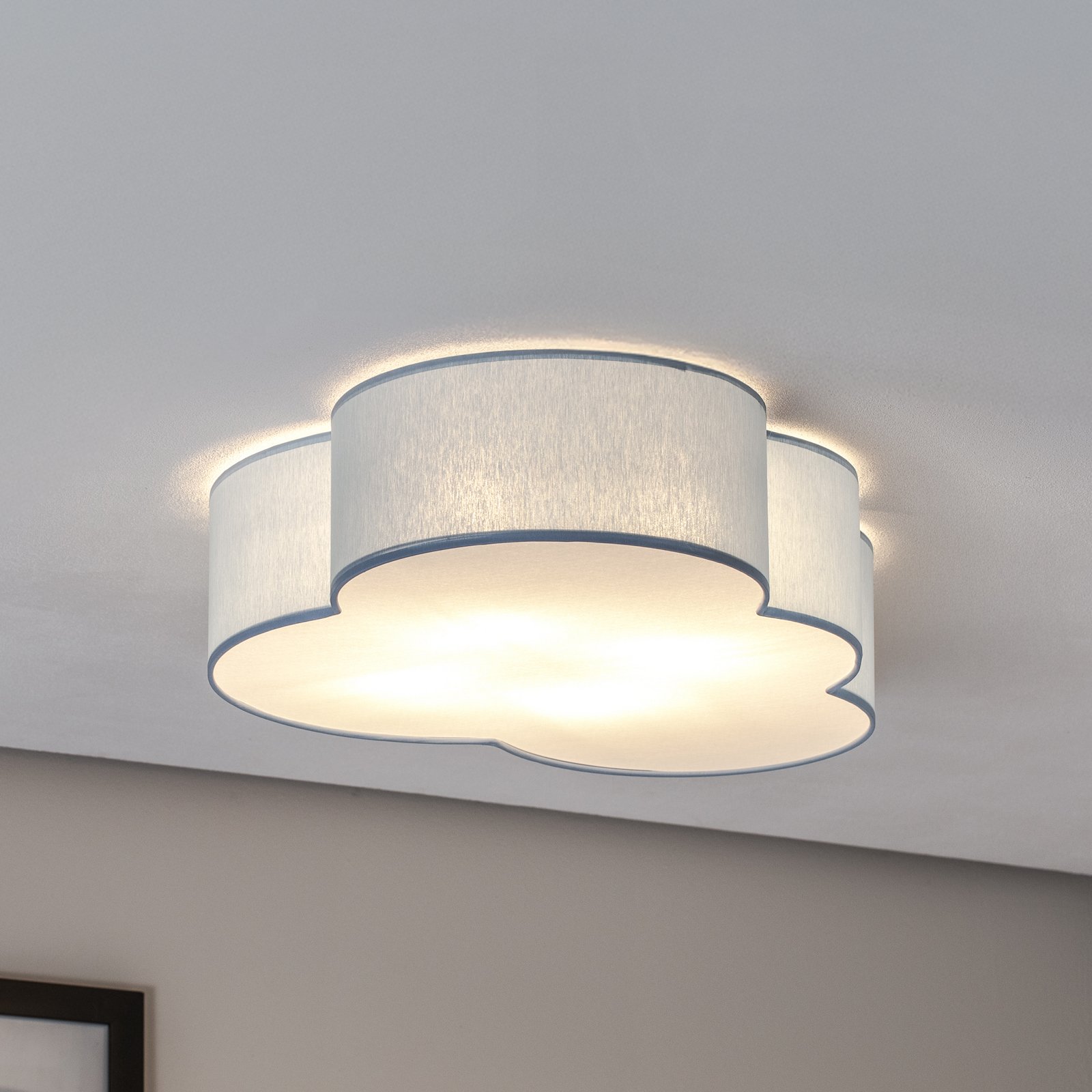 Ceiling light Cloud, blue, 63 cm long, textile, cloud, E27