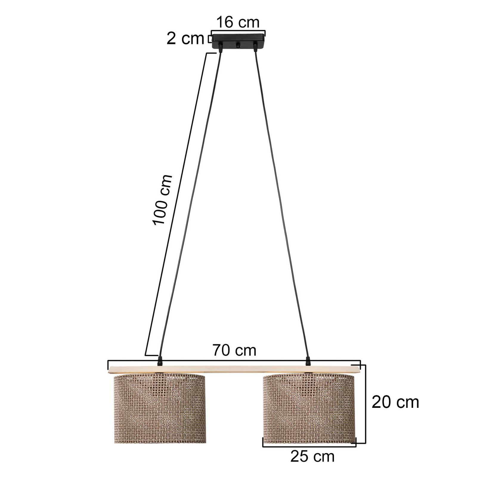 Hängeleuchte Zigana, braun gemustert, 2-flammig, Stoff, Holz günstig online kaufen